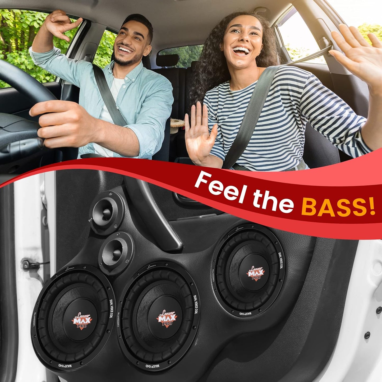 Lanzar 10In Car Subwoofer Speaker Non-Pressed Paper Cone, Stamped Plastic Basket, Dual 4 Ohm Impedance for Vehicle Audio Stereo Sound System MAXP104D