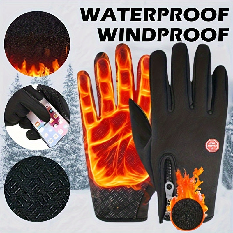 Men's Touchscreen-Compatible Winter Gloves - Windproof, Waterproof, Non-Slip Grip for Skiing & Cycling, Warm Fleece Lining