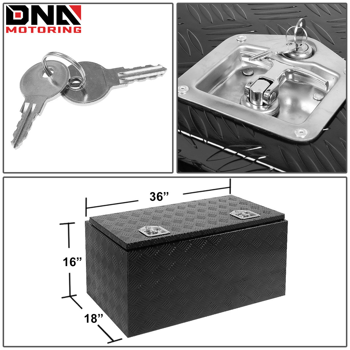 DNA Motoring Aluminum Pickup Truck Bed Trailer Key Lock Storage Tool Box