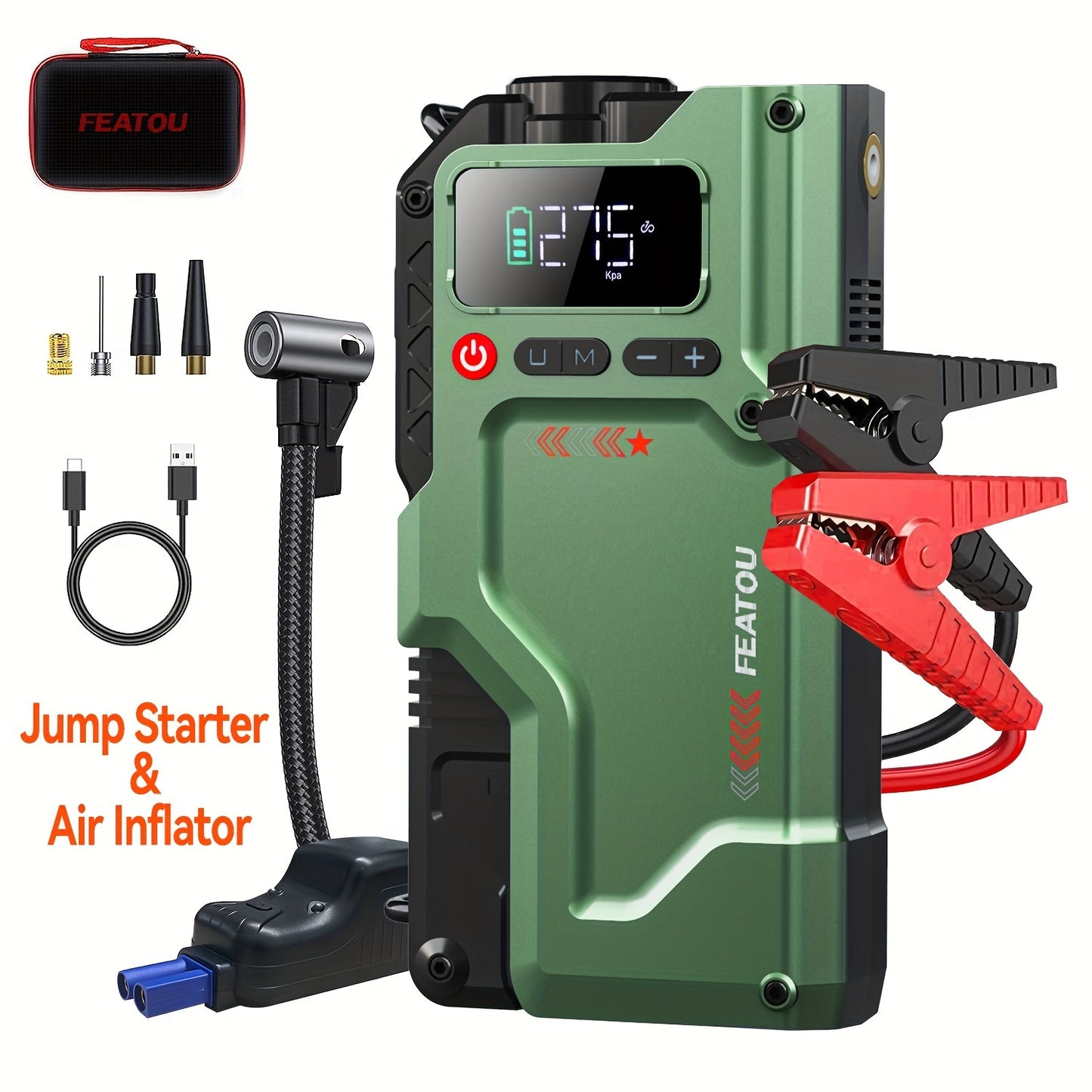 Jump Starter With Air Compressor 5in 1 Jump Starter, 7000A Emergency Starter (applicable To 12V/99% Gasoline Vehicles/2.51gal Diesel) 12VCar Battery Charger With Intelligent Safety Jumper Cable, Start Power Supply With Air Co