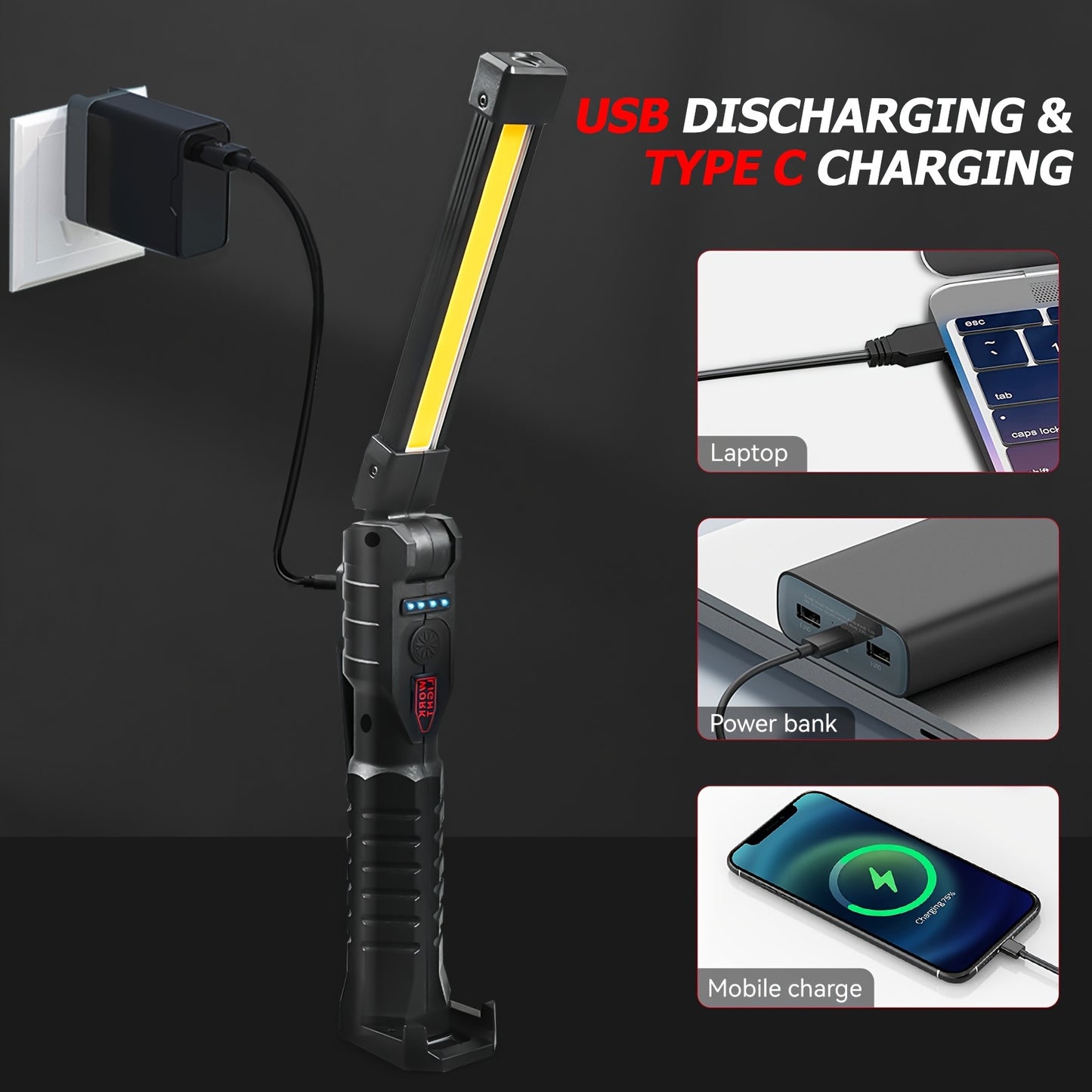 7 Lighting Modes High Lumens Rechargeable Work Light Magnetic Flashlight, Portable LED Grill Light, Foldable Mechanic Hand Held Light for Men, Car Repairing Tool, Guy Gift