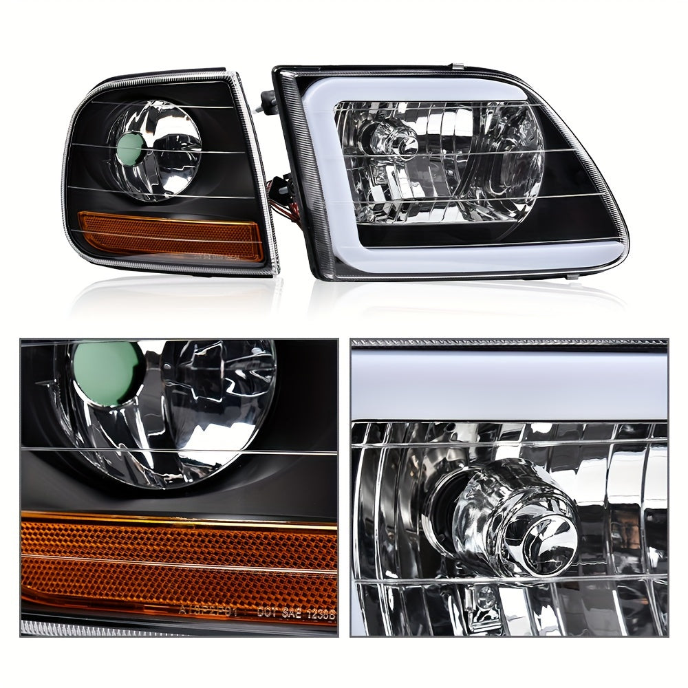 LED DRL Headlights & Corner Lights Fit For Ford For F-150 For Expedition 1997-2004 Clear Lens Black Housing Amber Reflector