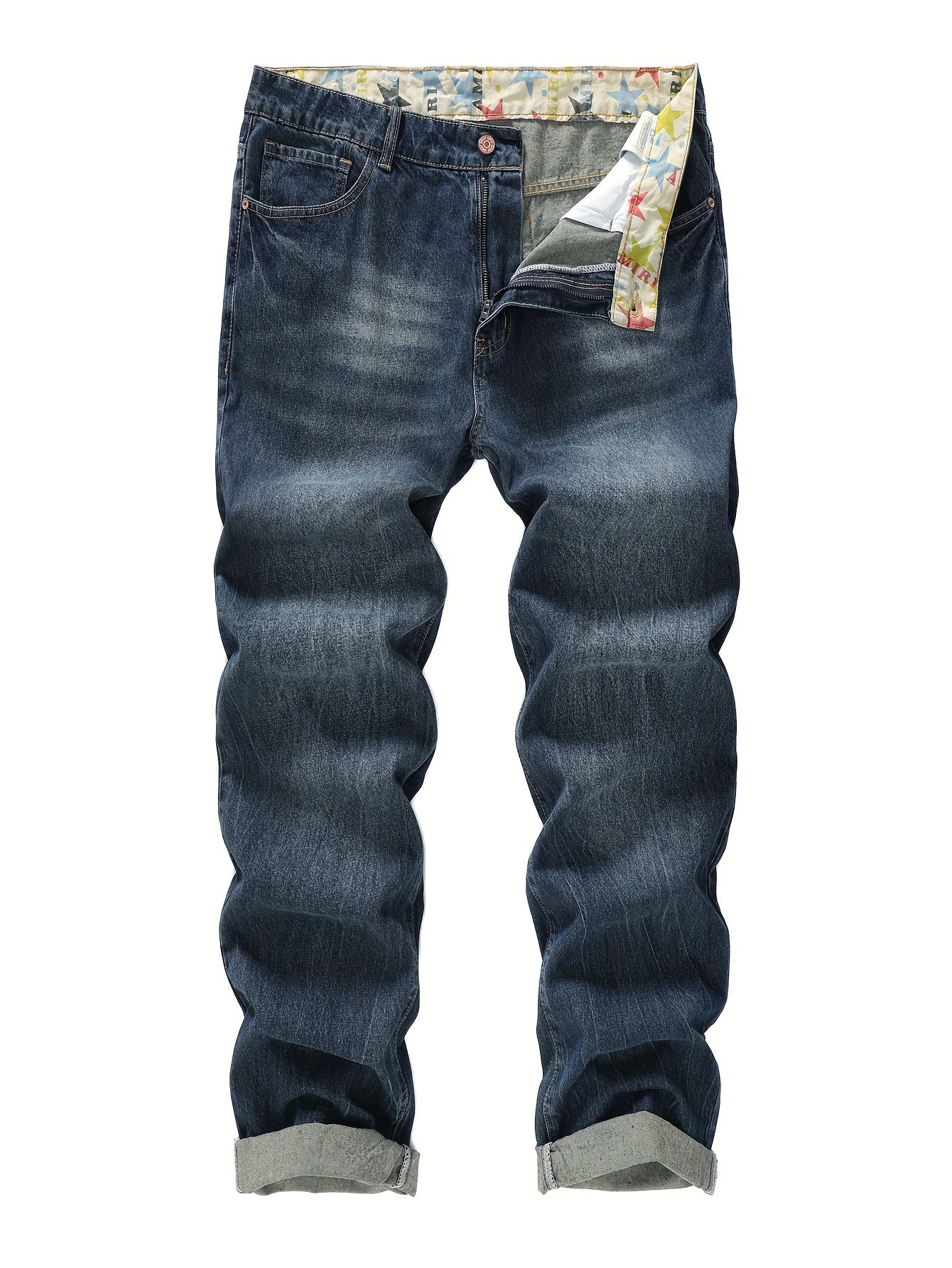 Classic Fit Mens Regular Length Non-Stretch Straight Leg Denim Jeans - Soft Washed, Machine Washable, All-Season Basics - Durable Woven Fabric, Solid Color, No Sheer