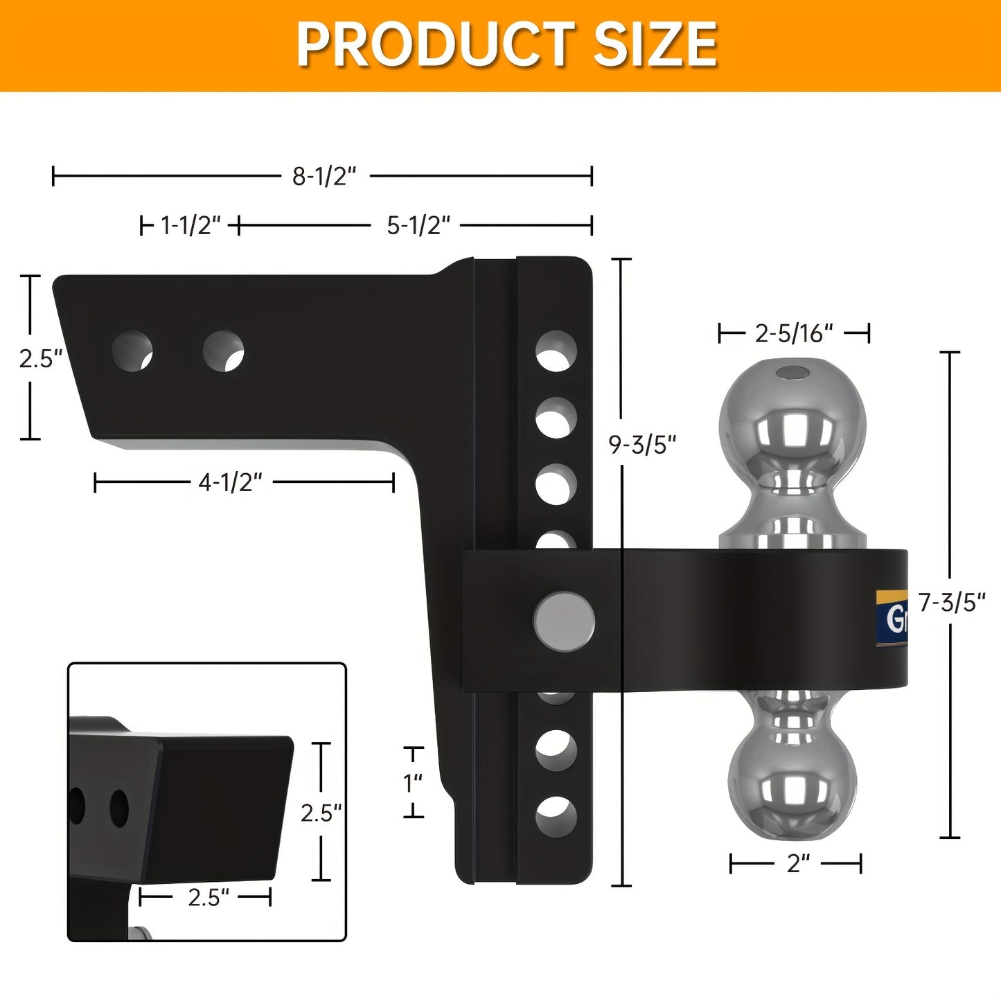 Adjustable Trailer Hitch Ball Mount, Fits 2.5" Receiver, 7 Inch Drop Hitch, 18,500 LBS, 2 Inch & 2-5/16 Inch Steel Dual Ball Hitch, Black Forged Solid Aluminum Hitch with Dual Hitch Pin Lock