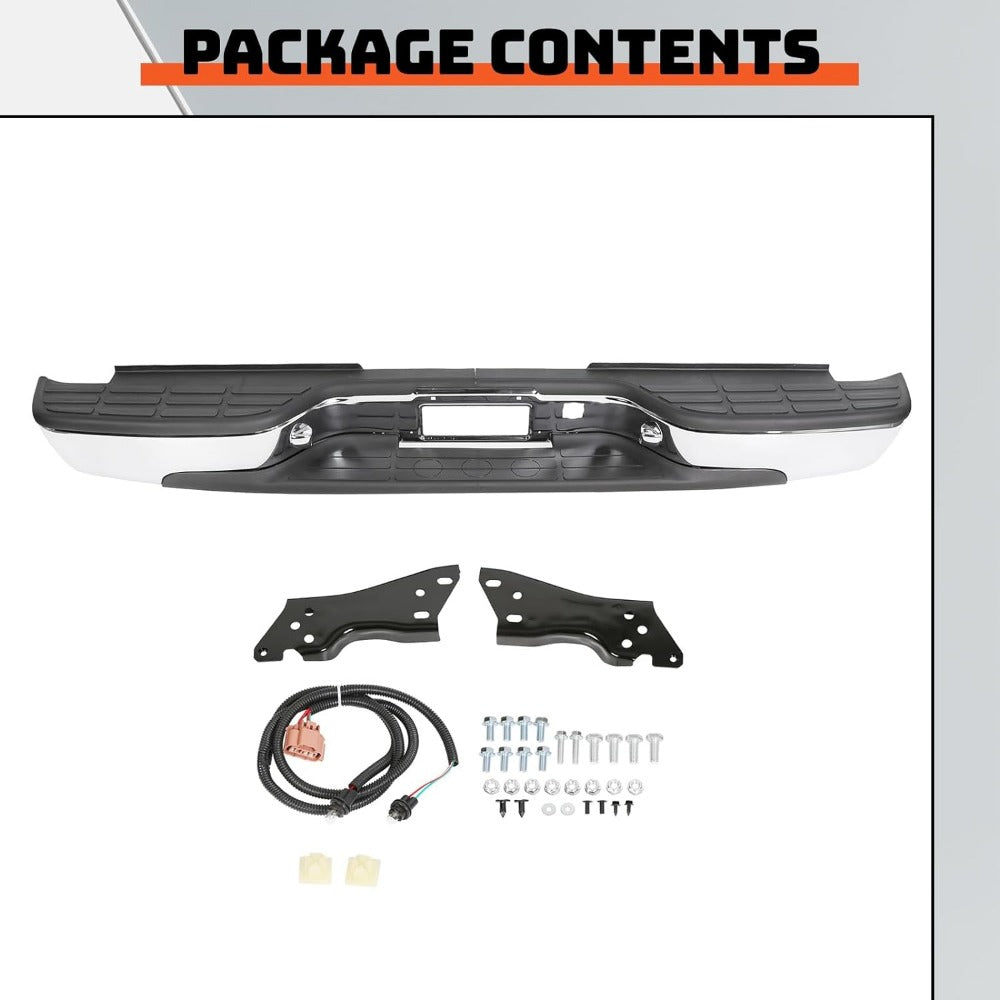 Rear Step Bumper Bar Chrome Compatible with 1999-2006 Chevy Chevrolet Silverado GMC Sierra 1500 WPad & License Plate Lights Replacement for GM1103122 12496085 FLEET SIDE BED ONLY
