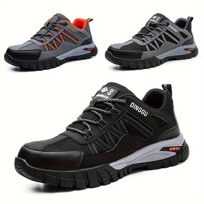 Men's Puncture-proof And Anti-slip Steel Toe Outdoor Rubber Soles Breathable Industrial Building Protective Shoes Deodorizing Soft-soled Labor Lightweight Flying Woven Men's Wear-resistant Lace Men's Anti-slip Kevlar Soft-sol