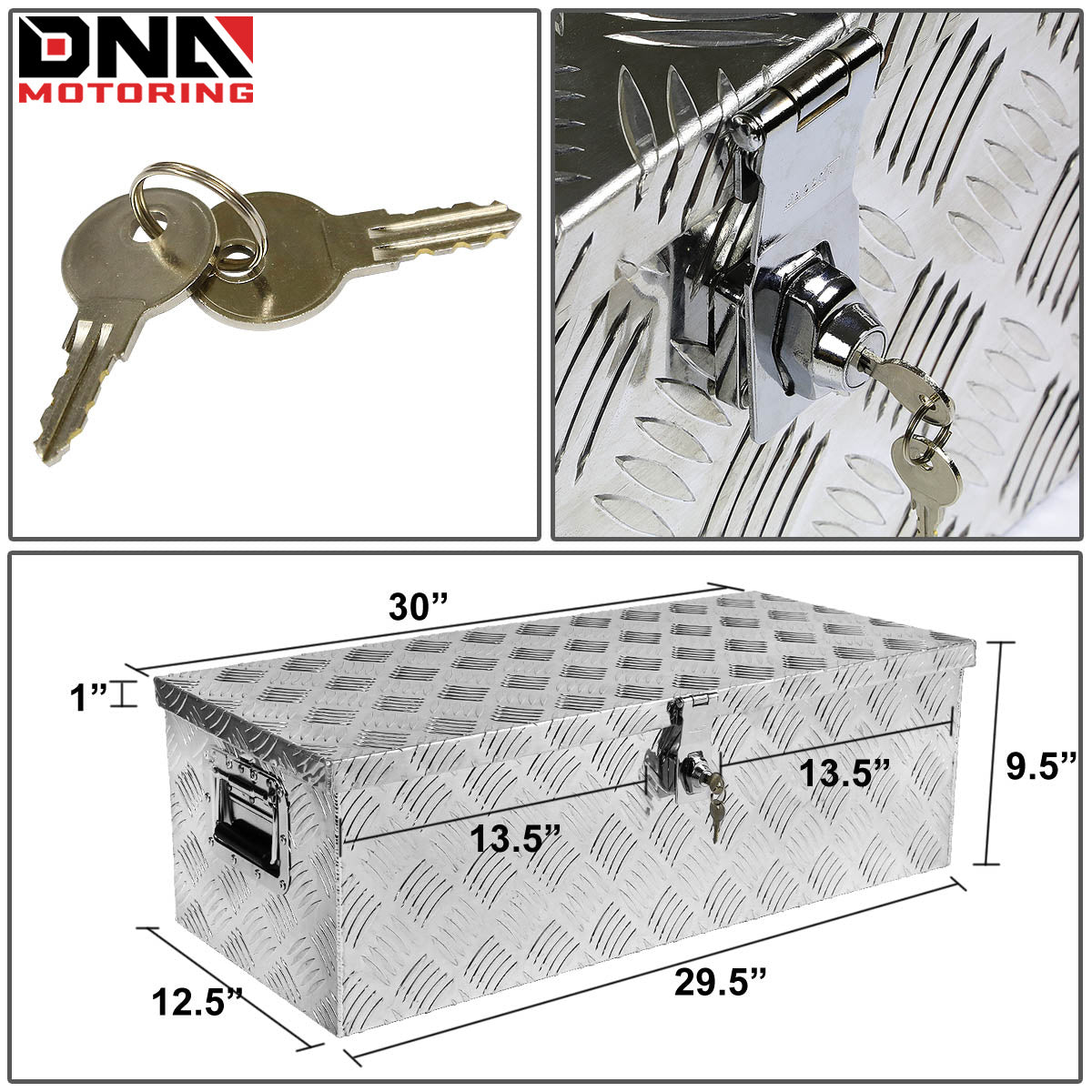 DNA Motoring Aluminum Pickup Truck Bed Trailer Key Lock Storage Tool Box