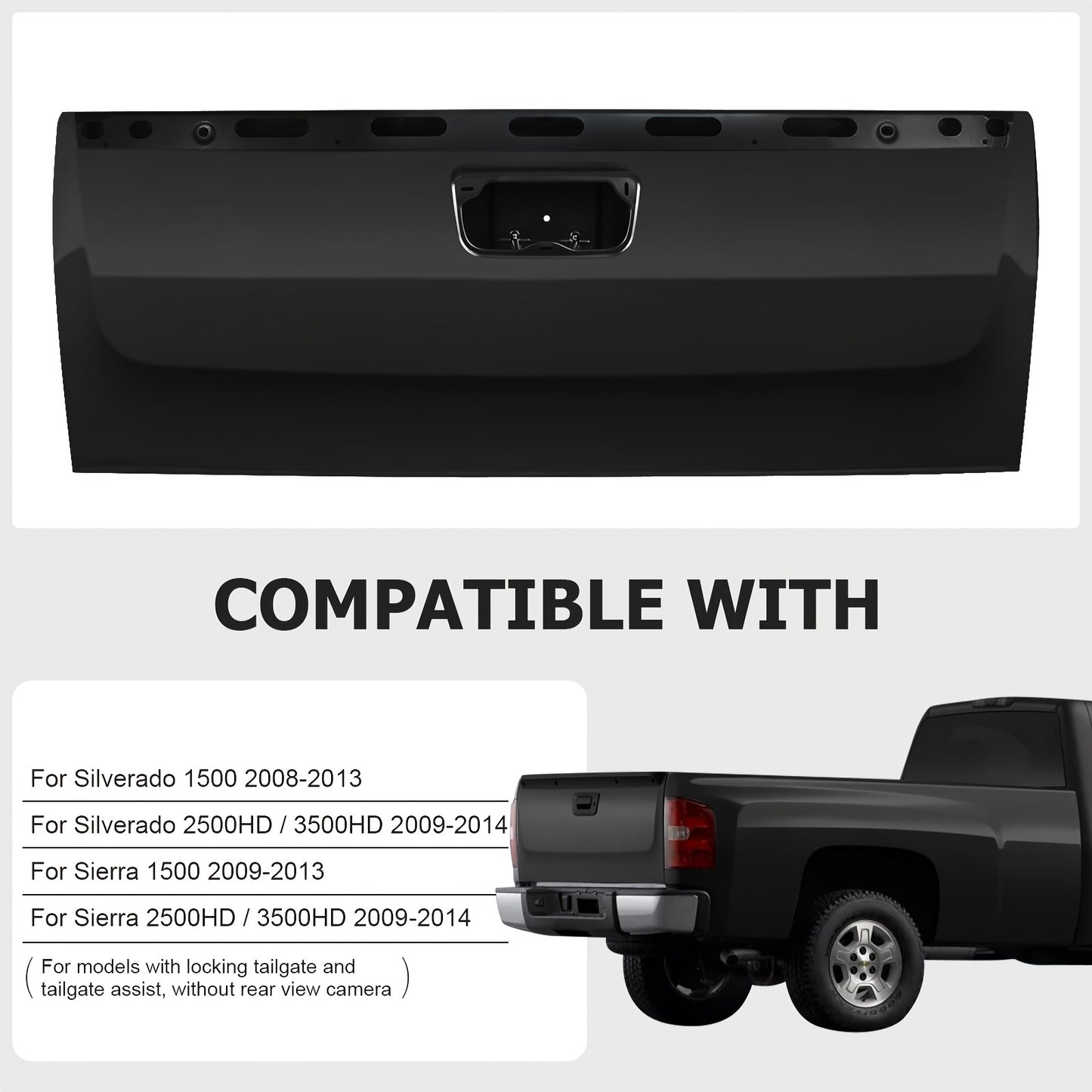 For Chevrolet For Silverado 1500 Tailgate With 2008-2013, For GMC For Sierra 1500 Tailgate With 2009-2013, W/Locking Tailgate And Tailgate Assist, Truck Tailgate Replacement 20885079 GM1900125