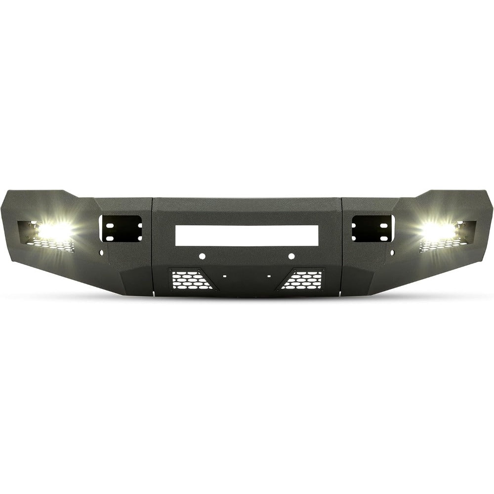 Front Bumper Compatible with 2010-2018 Dodge Ram 2500 3500 W/18W LED Lights Mesh Design Retains Factory Tow Hooks Steel Powder Coated Black (2 Package)