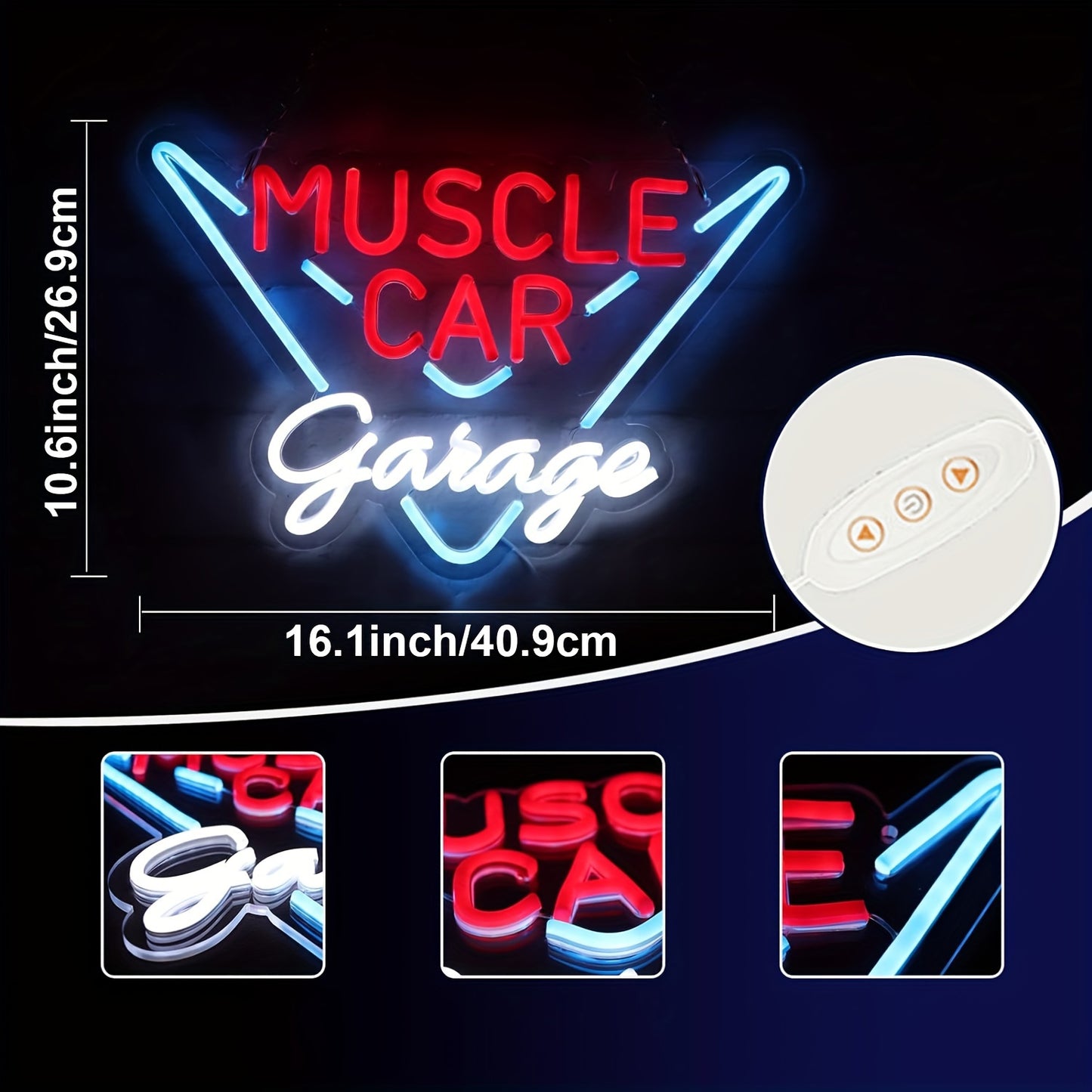 Muscle Car Garage LED Neon Sign - USB Powered, Polished Metal Finish for Man Cave, Bedroom, Auto Shop & Garage Decor