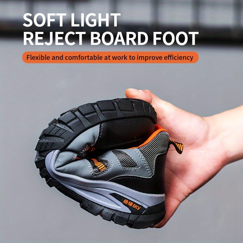 Men's Puncture-proof And Anti-slip Steel Toe Outdoor Rubber Soles Breathable Industrial Building Protective Shoes Deodorizing Soft-soled Labor Lightweight Flying Woven Men's Wear-resistant Lace Men's Anti-slip Kevlar Soft-sol