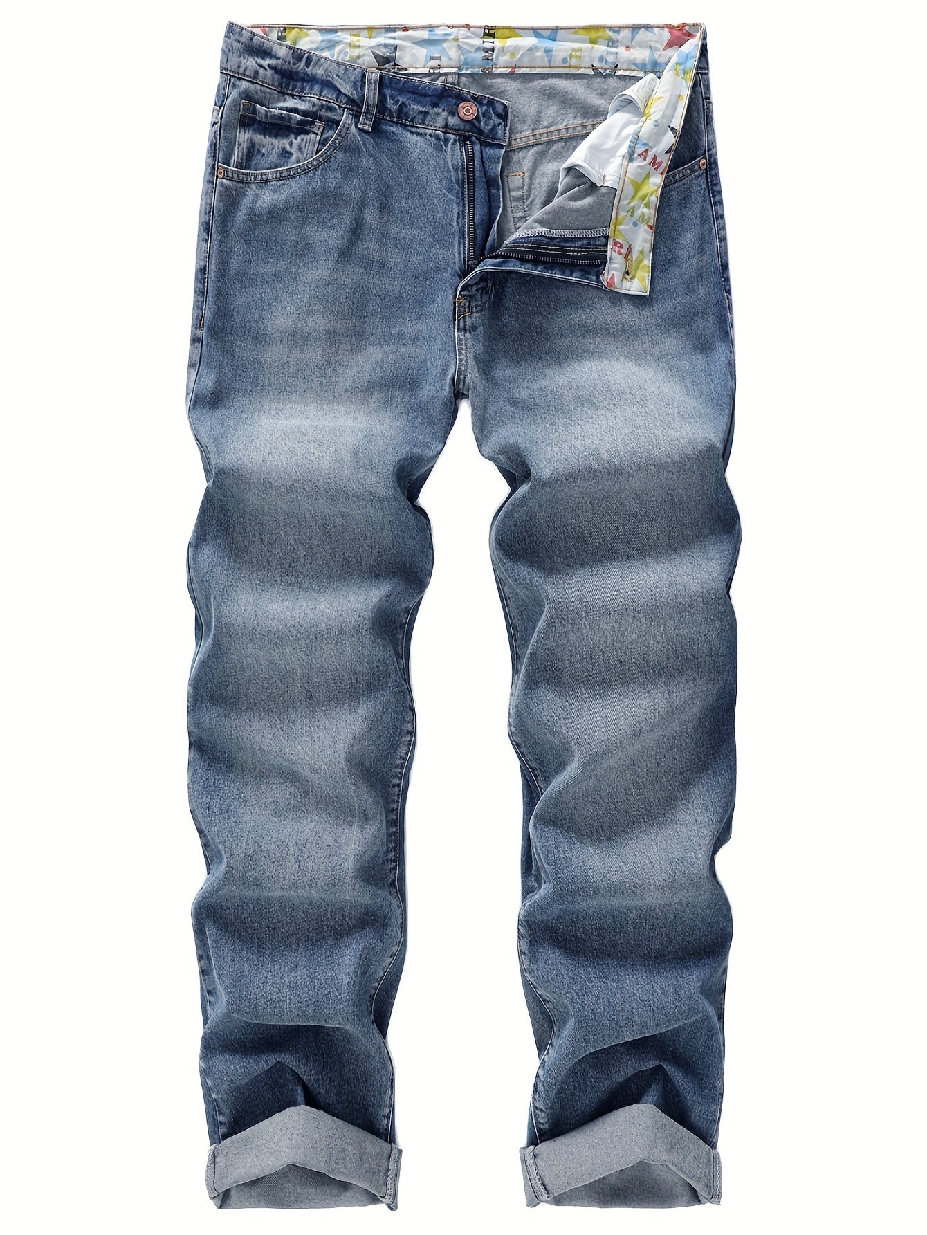 Classic Fit Mens Regular Length Non-Stretch Straight Leg Denim Jeans - Soft Washed, Machine Washable, All-Season Basics - Durable Woven Fabric, Solid Color, No Sheer