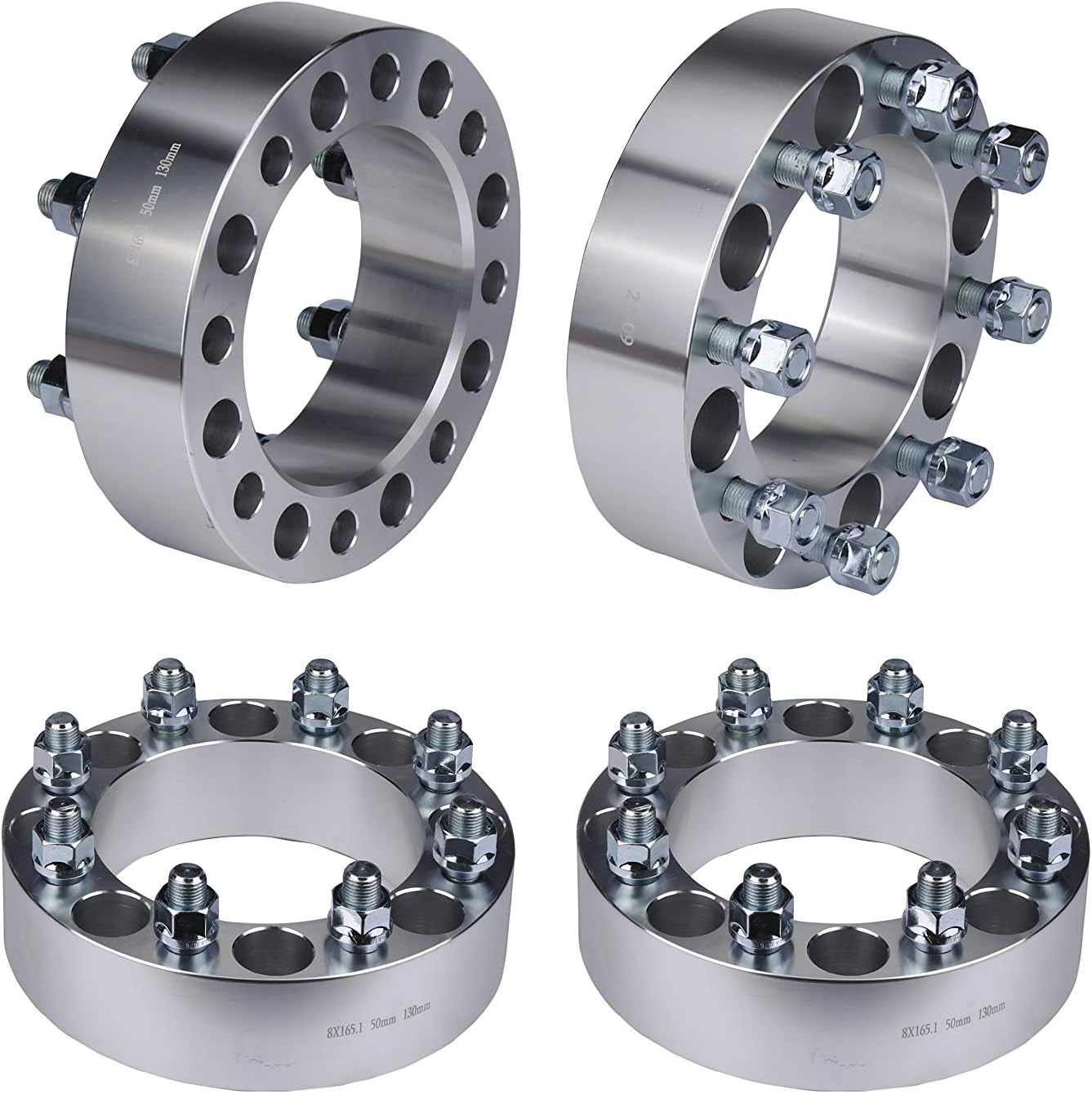 Wheel Spacer Set of 4-8X6.5 Bolt Pattern - 8X165.1Mm Lug Centric 130Mm Bore - 9/16-18 Studs 2 Inches Thick - Compatible with Dodge and Ford Trucks - 1994-2011 Ram 2500, Ram 3500, 88-98 F-250, F-350