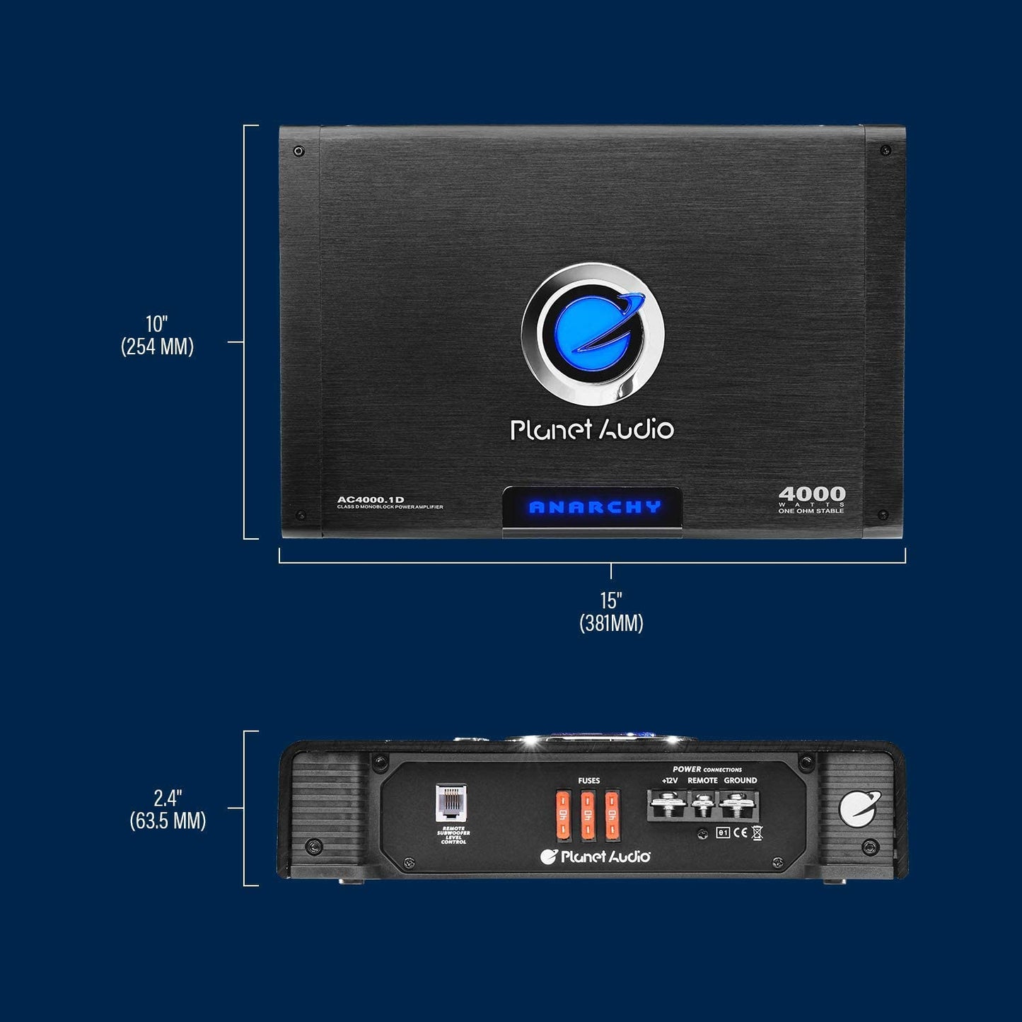 AC4000.1D Class D Monoblock Car Amplifier - 4000 High Output, 1 Ohm Stable, Low Level Inputs, Low Pass Crossover, Bass for Subwoofer