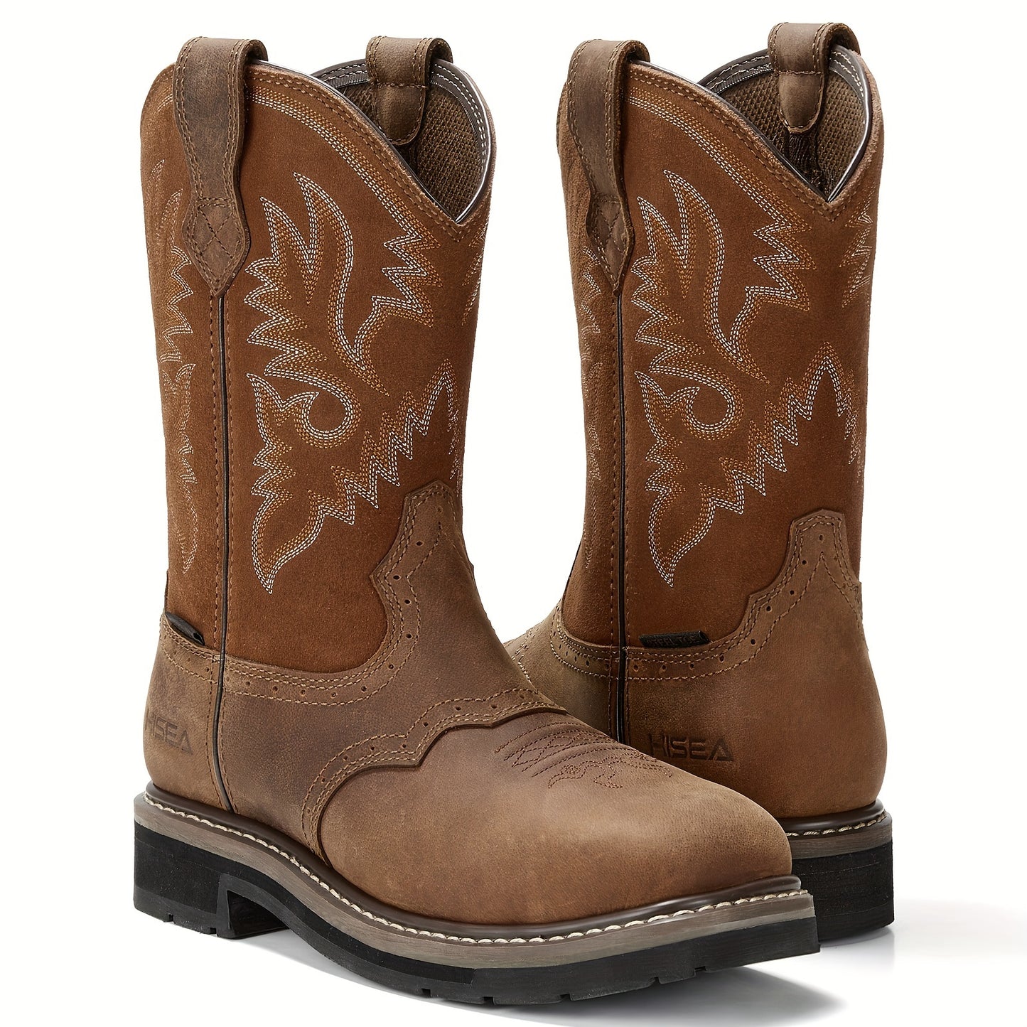 Men's Western Cowboy Steel Toe Work Boots - Industrial & Construction Boots with Square Toe, Soft Toe Option, and Safety Features for Heavy-Duty Protection and Comfort
