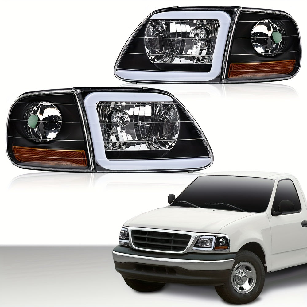 LED DRL Headlights & Corner Lights Fit For Ford For F-150 For Expedition 1997-2004 Clear Lens Black Housing Amber Reflector
