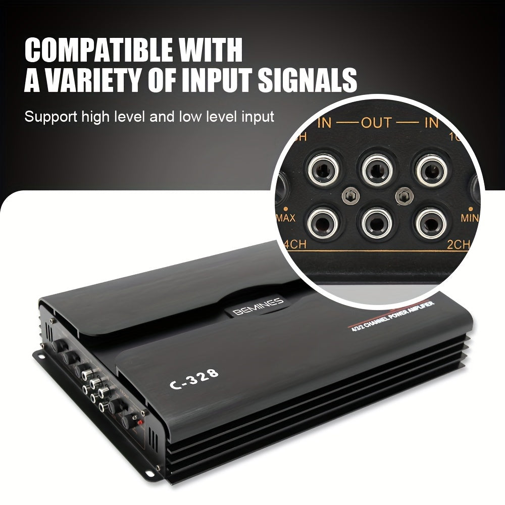 MAX.3800W 4-channel Class A/B Car Stereo Amplifier, RMS.4*80W High Output, 2/4 Ohm Stable, High/low Level Input, Bridgeable, Good Heat Dissipation, Improved Sound Quality, Suitable For Speakers And Subwoofers
