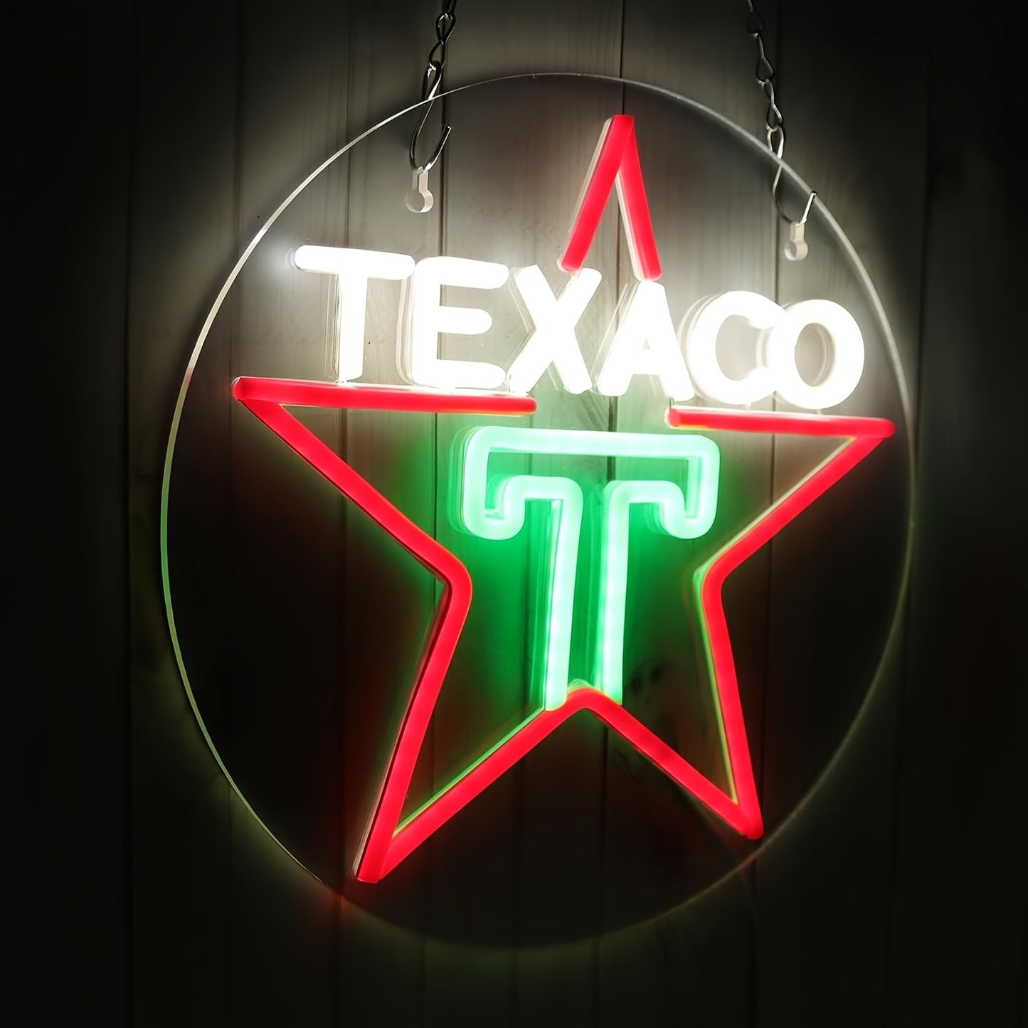 Texaco Star Neon Sign for Garage Decor, USB Powered LED Light Wall Hanging with Switch, Plastic Material, Ideal for Man Cave, Bar, Lubricant Shop, Gas Station Display - 12.2" Retro Illumination Decoration