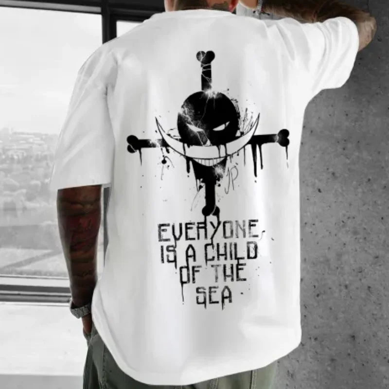 New Y2K Style Skull Metal Print Harajuku Retro Street Style Men's T-shirt Printed Casual Round Neck Short Sleeved T-shirt