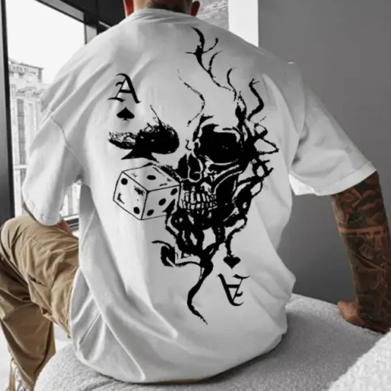 New Y2K Style Skull Metal Print Harajuku Retro Street Style Men's T-shirt Printed Casual Round Neck Short Sleeved T-shirt