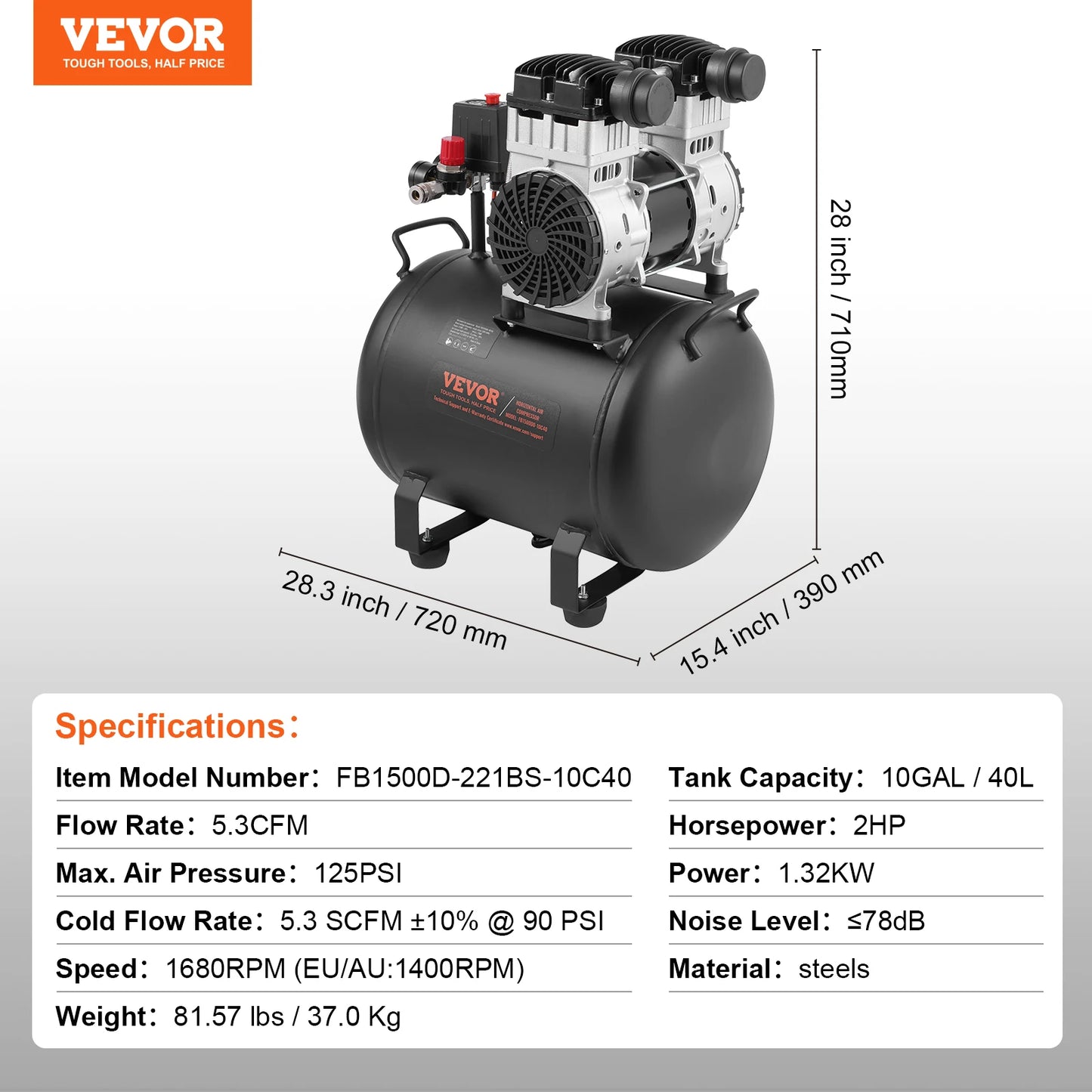 VEVOR Air Compressor 750W/1450W/3000W Oil Free Air Compressor Quiet Portable Compressor Pump for Auto Repair Tire Inflation Home