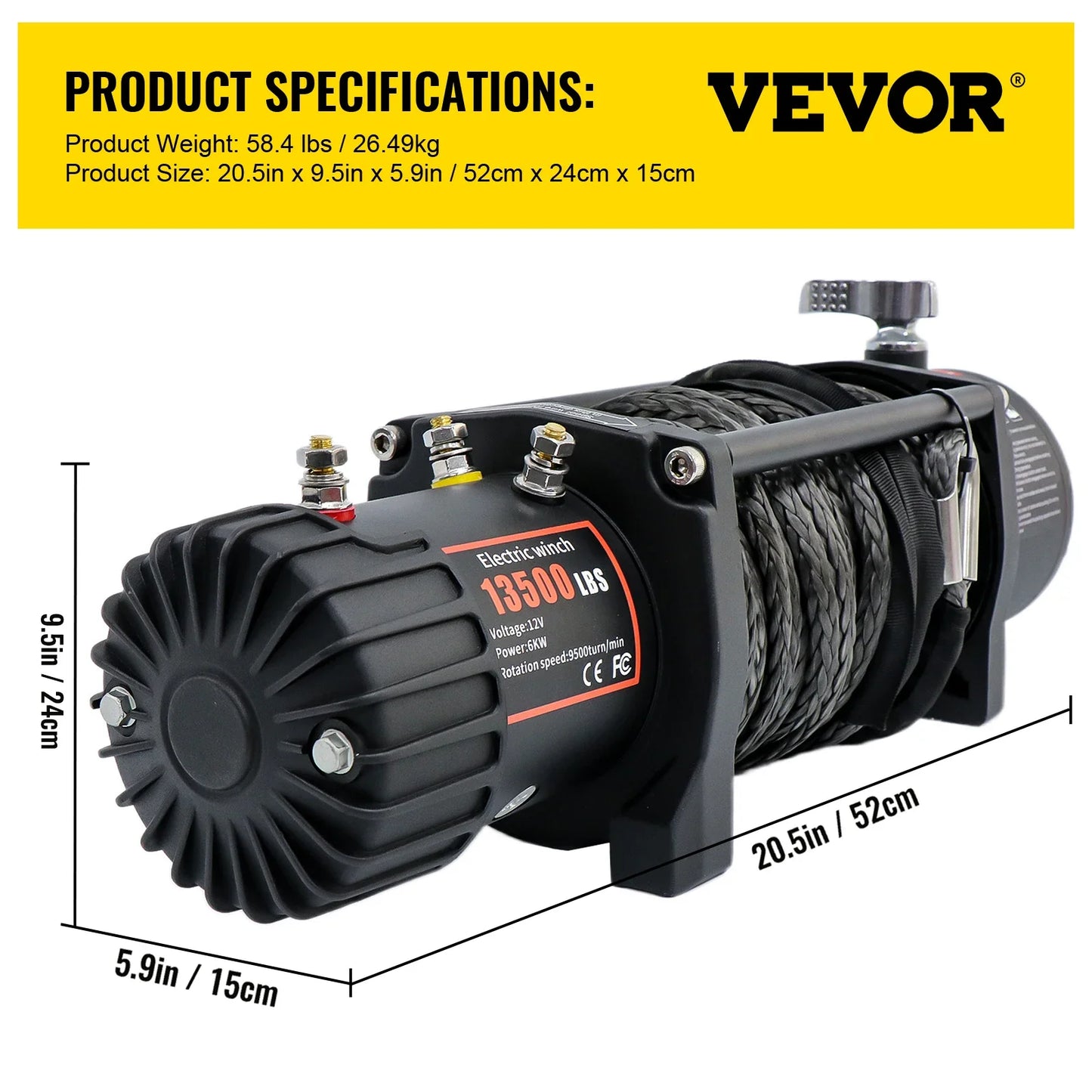 VEVOR 13500LBS Electric Winch 12v 27M/92FT Synthetic Rope Lifting Treuils Hoist for 4X4 Car Trailer ATV Truck Off Road Boat