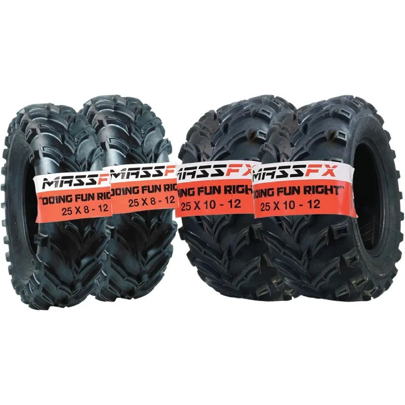 Set of 4 New ATV/UTV Tires 2 of 25x8-12 Front and 2 of 25x10-12 Rear /6PR P377