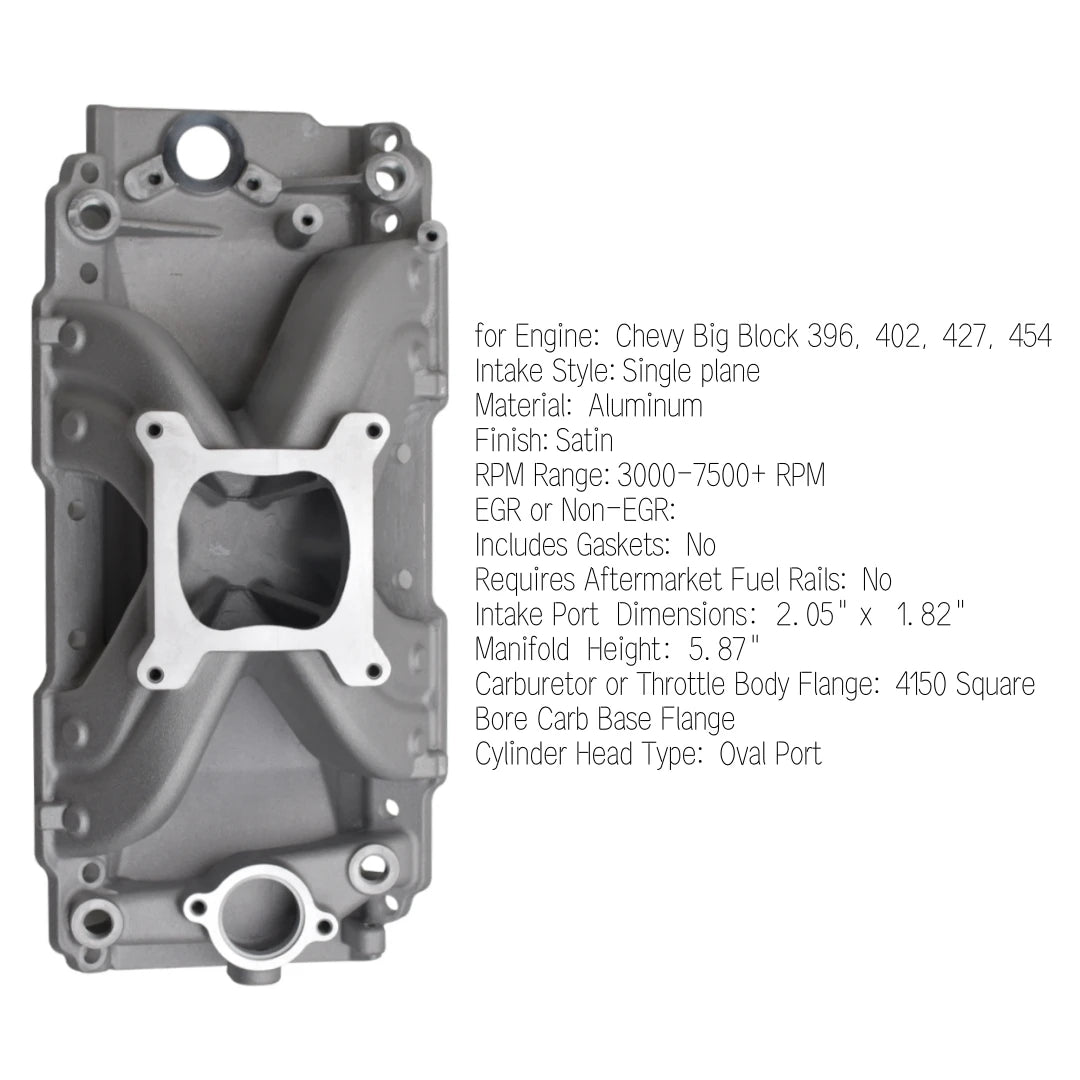 For Big Block Chevy V8 BBC Aluminum Single Plane Intake Manifold 396 402 427 454