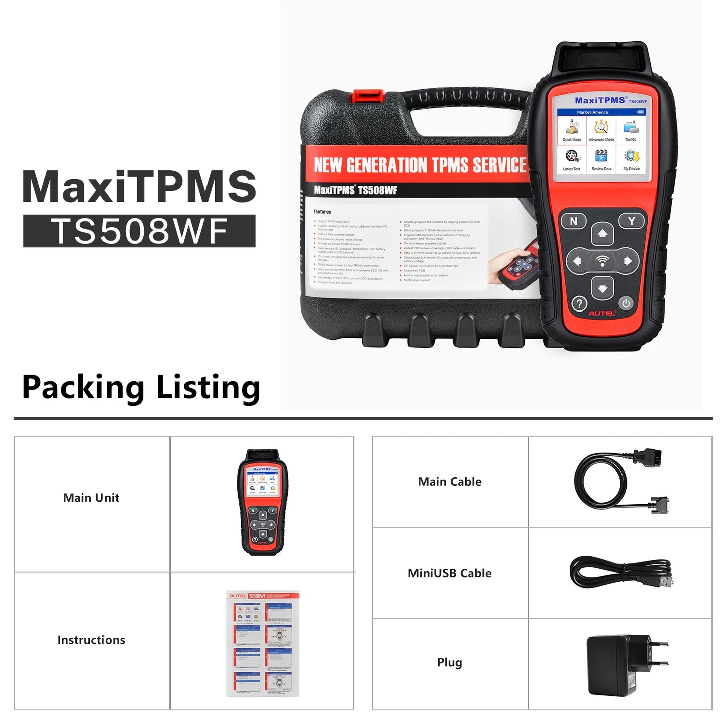 Autel MaxiTPMS TS508WF TPMS Relearn Tool OBD2 Scanner TPMS Reset Service, Read/Clear TPMS Code, Wi-Fi Version of TS508