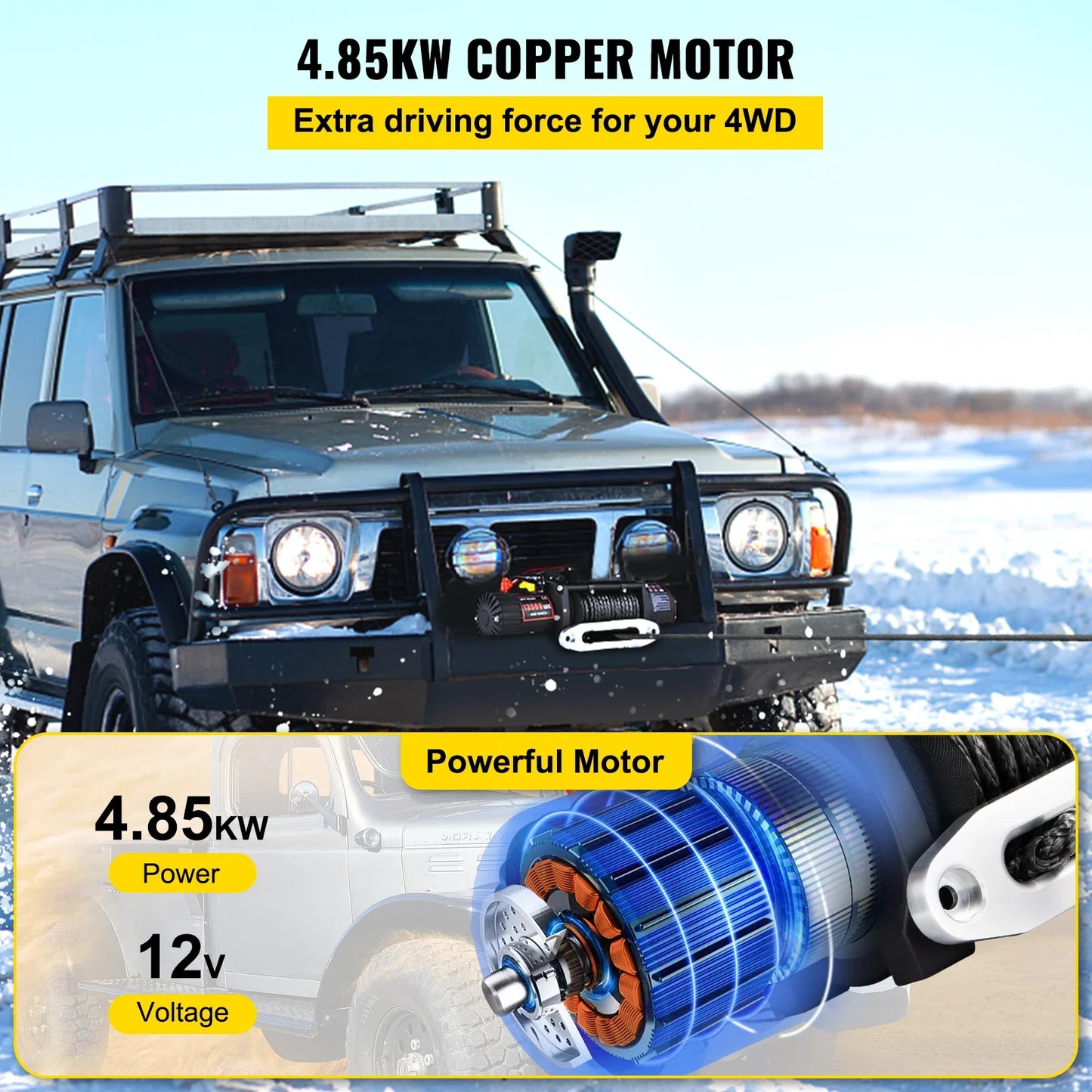 VEVOR 13500LBS Electric Winch 12v 27M/92FT Synthetic Rope Lifting Treuils Hoist for 4X4 Car Trailer ATV Truck Off Road Boat