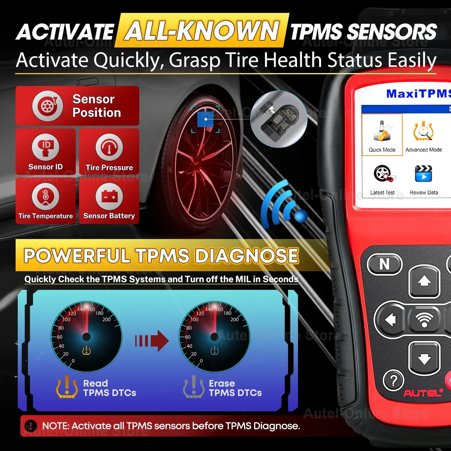 Autel MaxiTPMS TS508WF TPMS Relearn Tool OBD2 Scanner TPMS Reset Service, Read/Clear TPMS Code, Wi-Fi Version of TS508
