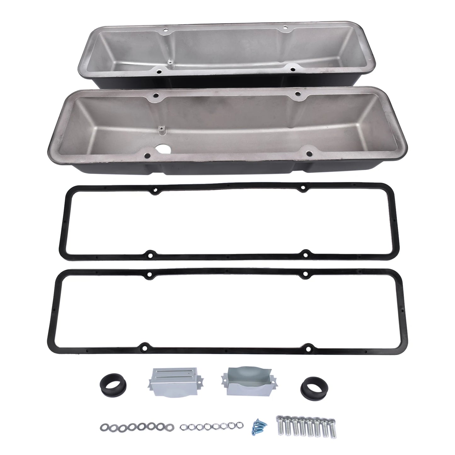 AP02 Aluminum Polished Finned Tall Valve Covers for Chevy SBC Small Block 283 Black