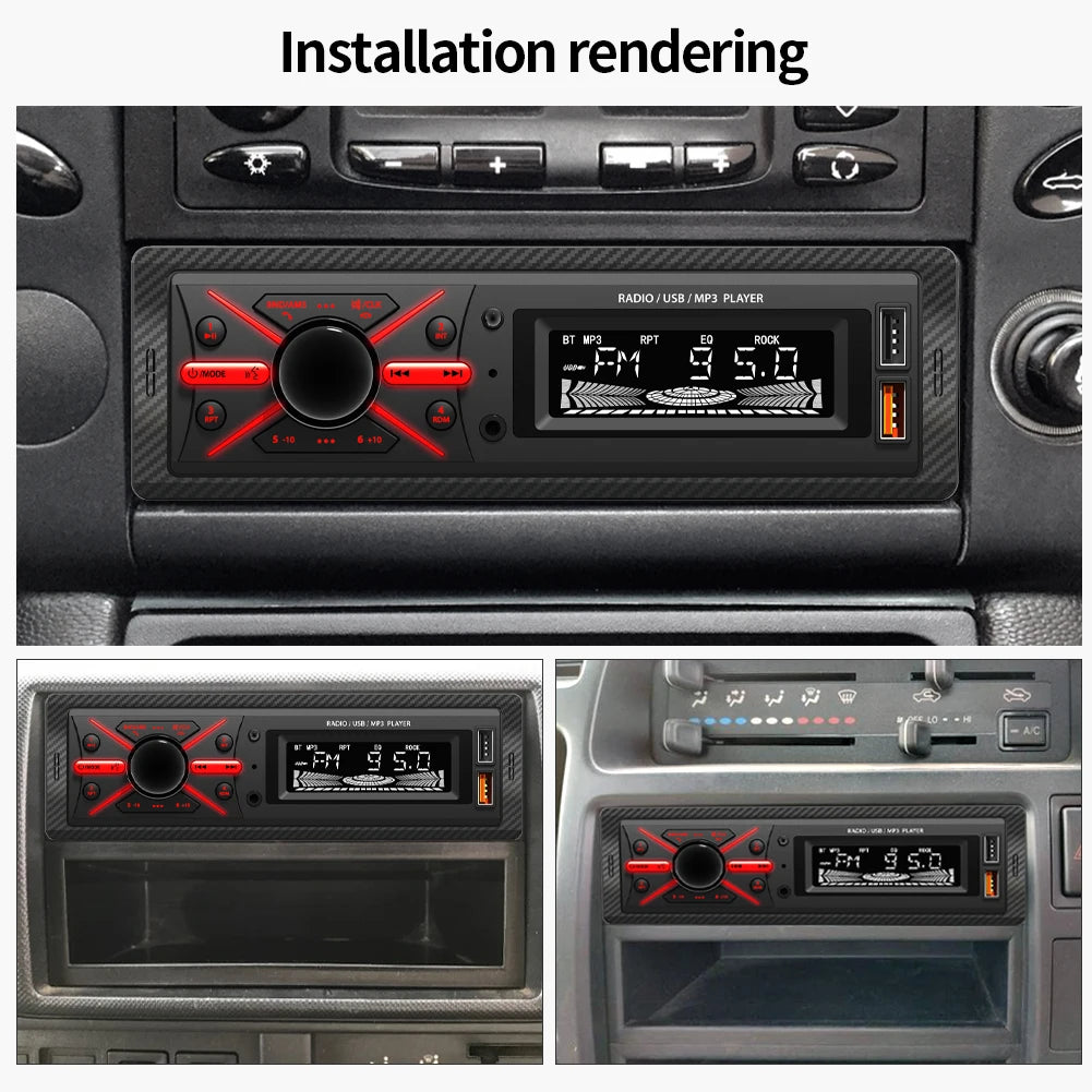 1 Din MP3 Car Radio Multimedia Player Audio FM Radio Support Phone Charging Bluetooth EQ AUX USB Red Color Button Light