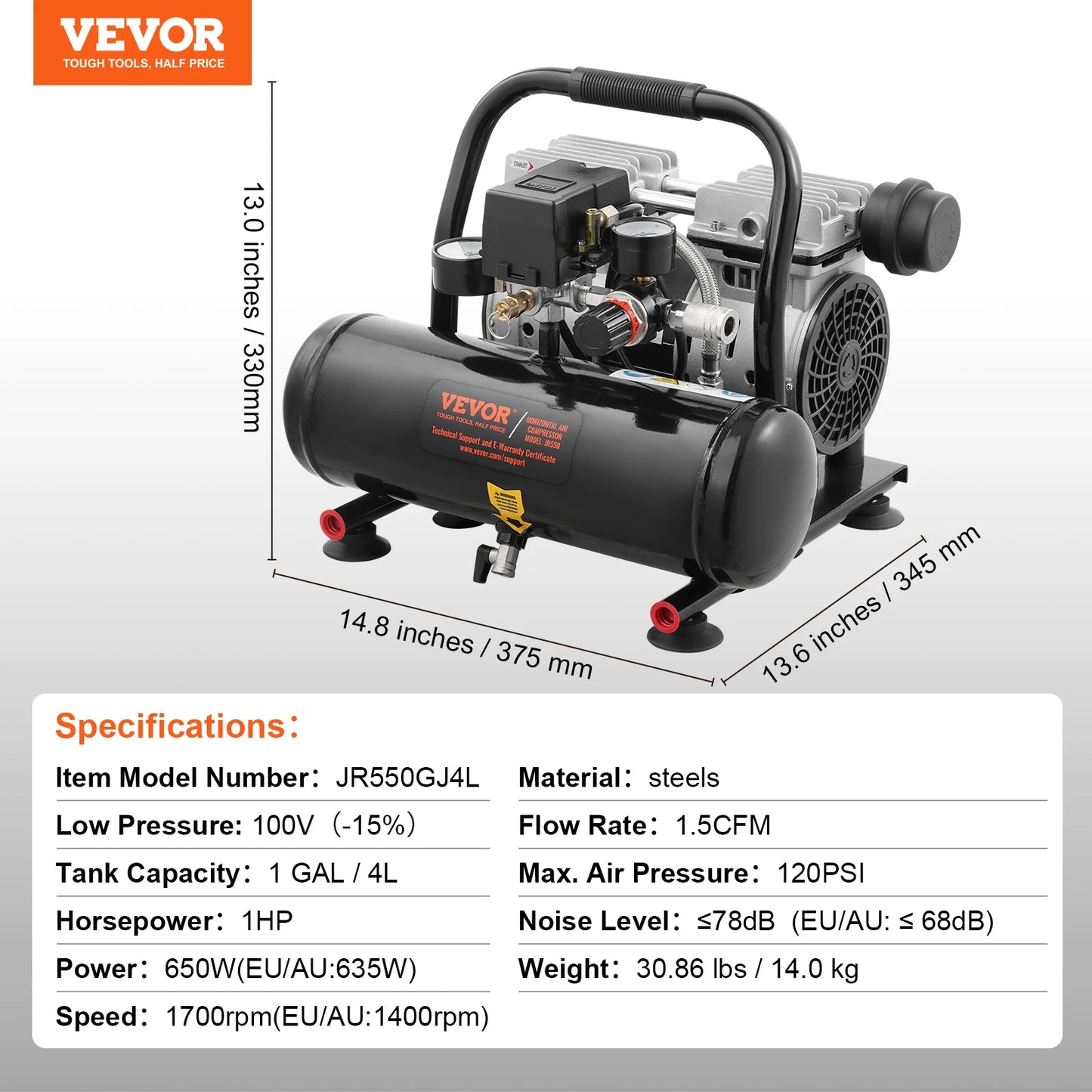 VEVOR Air Compressor 750W/1450W/3000W Oil Free Air Compressor Quiet Portable Compressor Pump for Auto Repair Tire Inflation Home