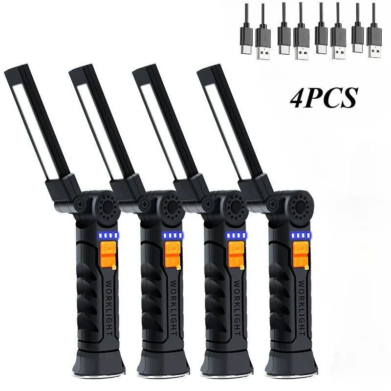 USB Flashlight Rechargeable Built-in Battery Camping Torch LED Work Light with Magnetic Base 5 Modes For Home Outdoor Camping