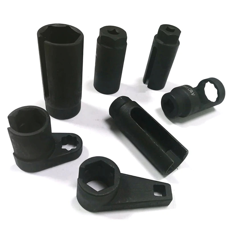 7PCS 1/2 & 3/8 Drive CR-V steel Sensor Socket Kit O2 Oxygen Sensor Sleeve Tool Wrench Socket Set