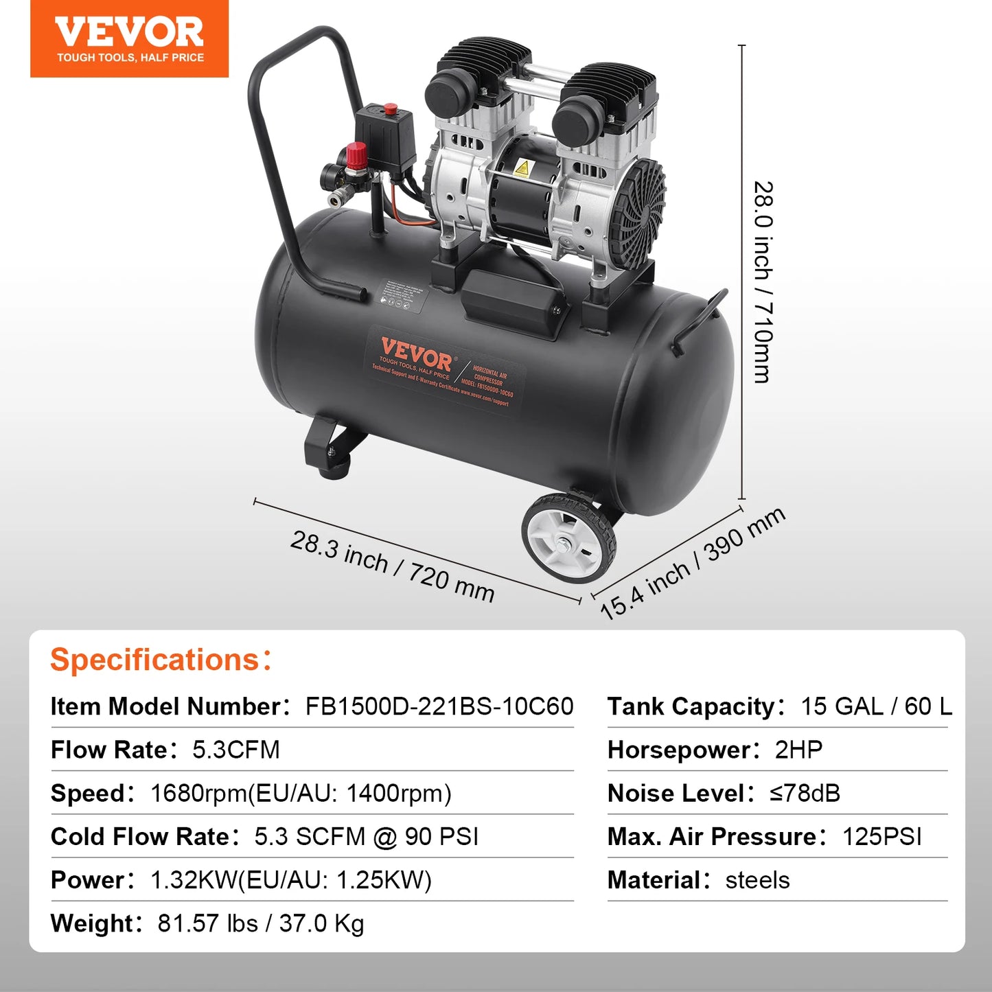 VEVOR Air Compressor 750W/1450W/3000W Oil Free Air Compressor Quiet Portable Compressor Pump for Auto Repair Tire Inflation Home