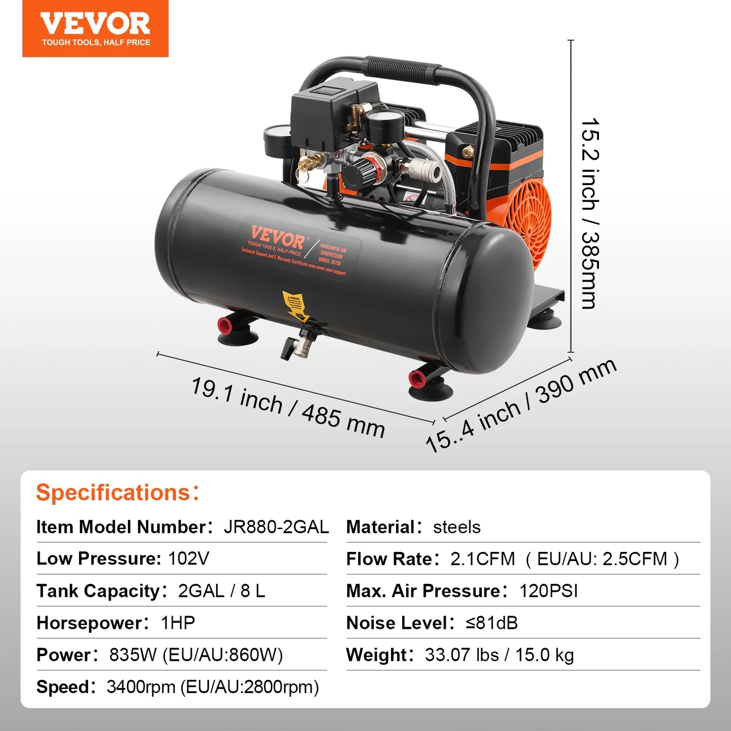 VEVOR Air Compressor 750W/1450W/3000W Oil Free Air Compressor Quiet Portable Compressor Pump for Auto Repair Tire Inflation Home