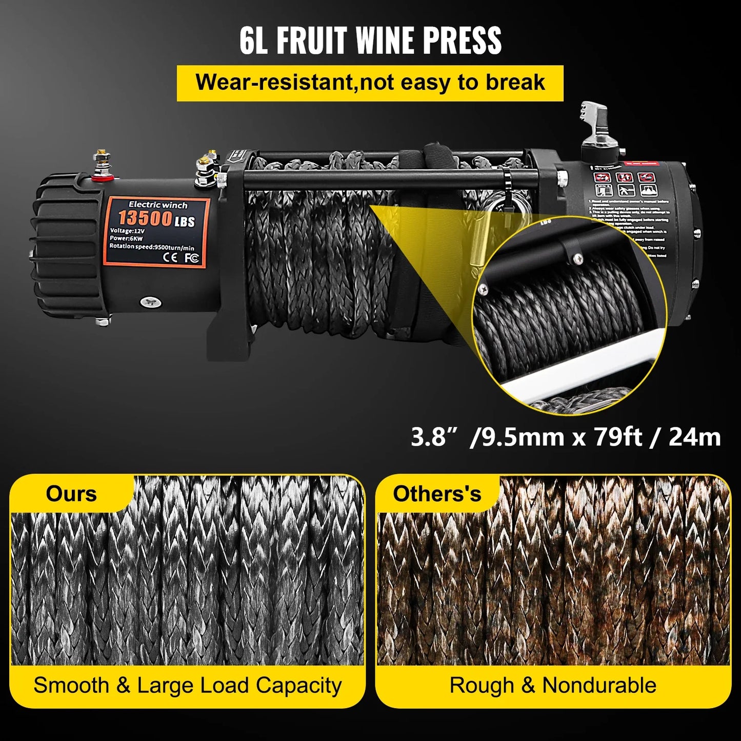 VEVOR 13500LBS Electric Winch 12v 27M/92FT Synthetic Rope Lifting Treuils Hoist for 4X4 Car Trailer ATV Truck Off Road Boat