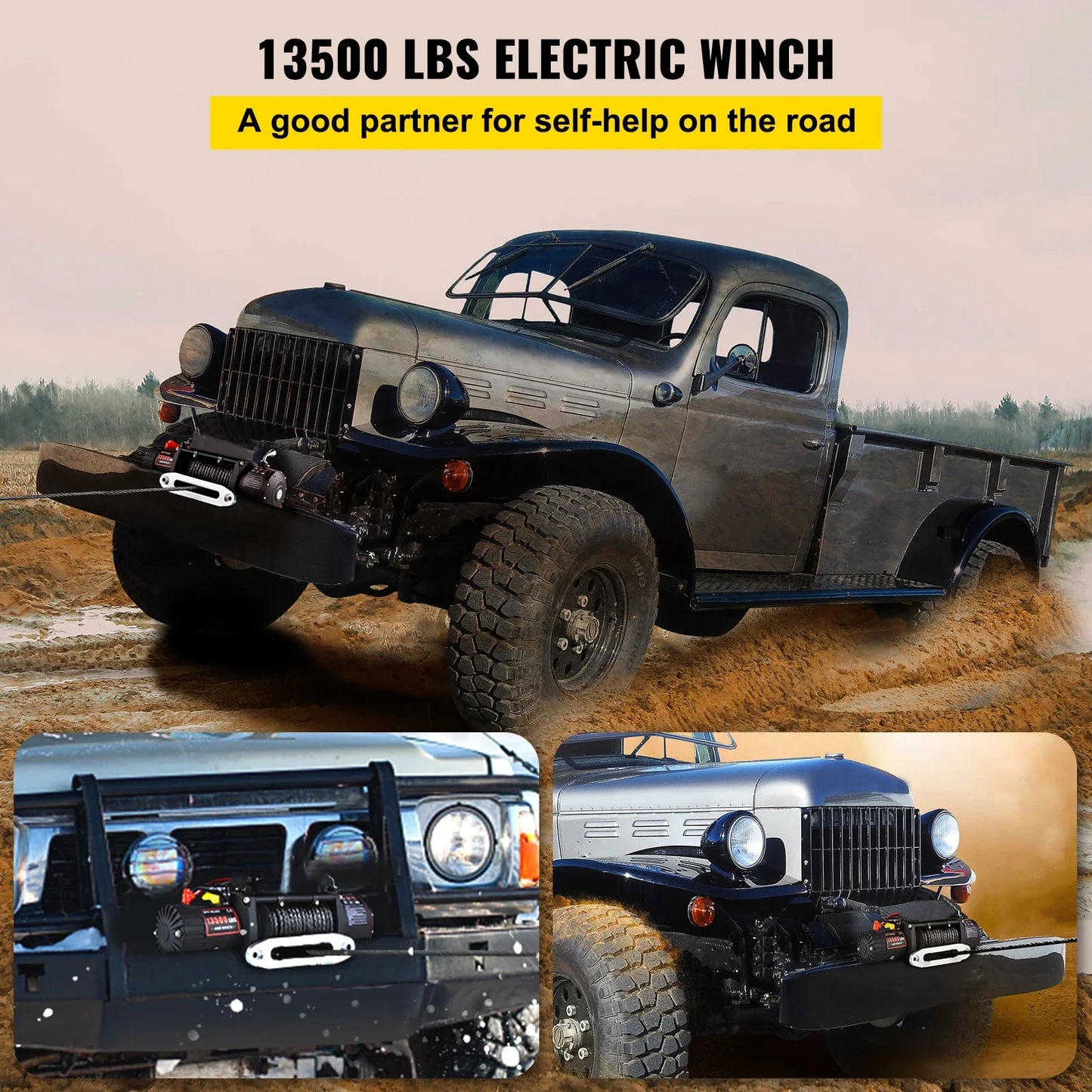 VEVOR 13500LBS Electric Winch 12v 27M/92FT Synthetic Rope Lifting Treuils Hoist for 4X4 Car Trailer ATV Truck Off Road Boat