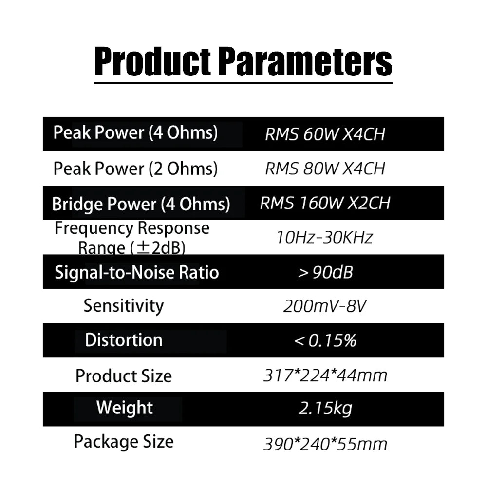 Class A/B Digital Stereo 4 Channel Bridgeable Car Power Amplifier Universal Sound Car Amplifier HiFi Car Subwoofer Audio Player