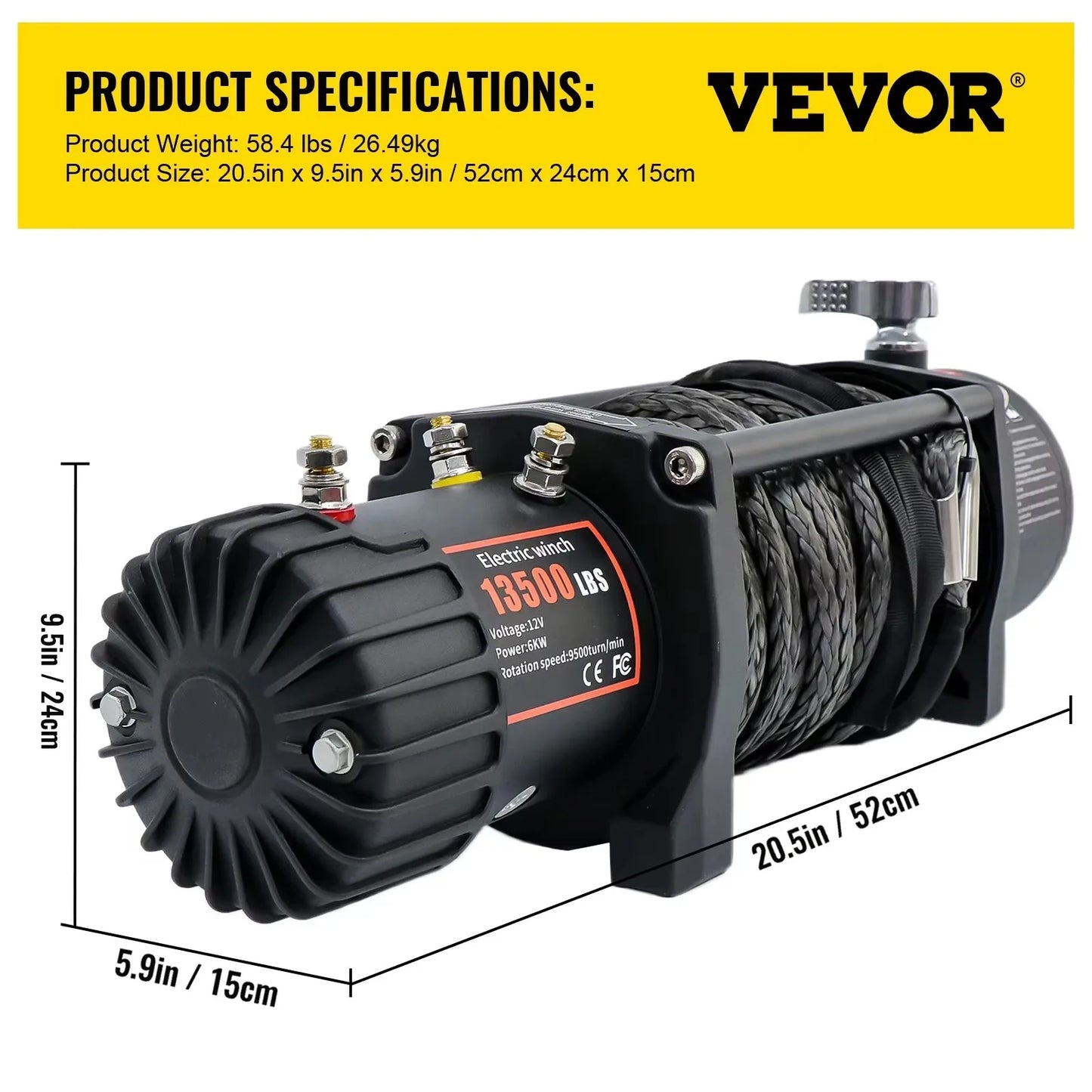 VEVOR 13500LBS Electric Winch 12v 27M/92FT Synthetic Rope Lifting Treuils Hoist for 4X4 Car Trailer ATV Truck Off Road Boat
