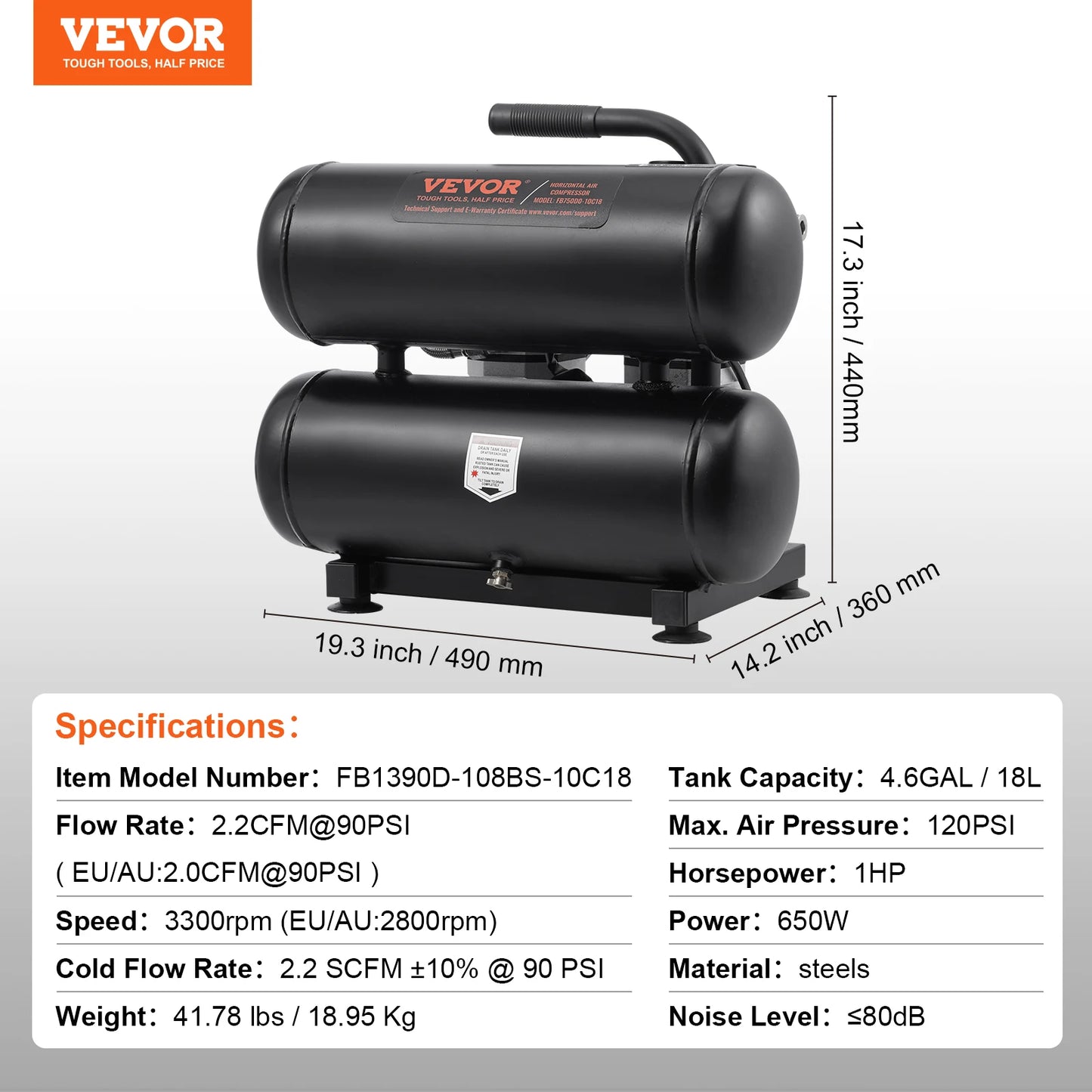 VEVOR Air Compressor 750W/1450W/3000W Oil Free Air Compressor Quiet Portable Compressor Pump for Auto Repair Tire Inflation Home