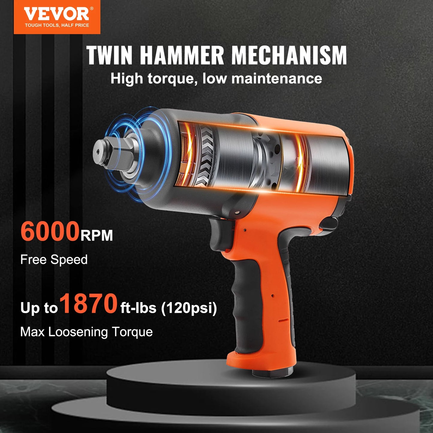 VEVOR Air Impact Wrench 3/4" Square Drive 1870ft-lbs Nut-busting Torque Air Impact Gun Composite Pneumatic Gun for Auto Repairs