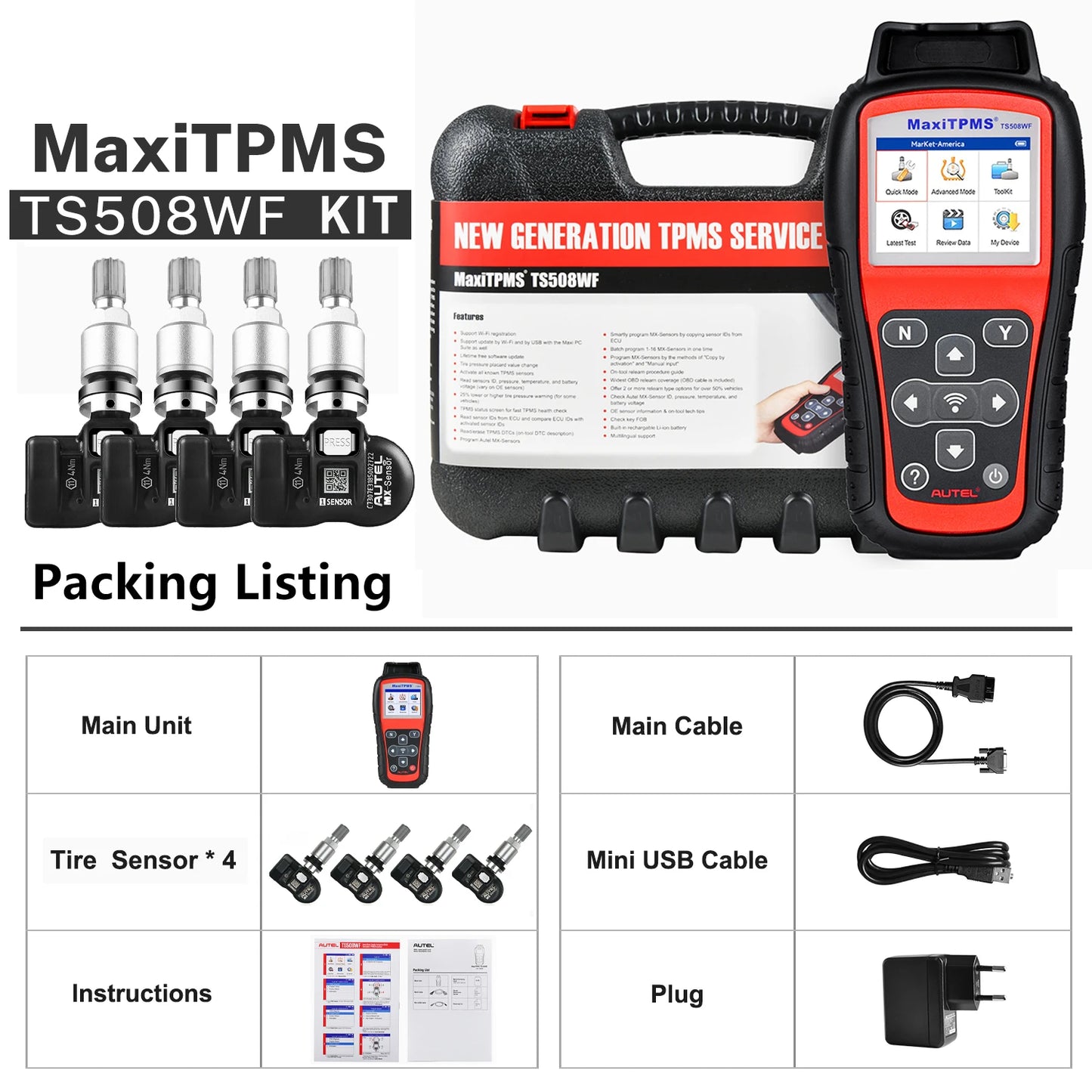 Autel MaxiTPMS TS508WF TPMS Relearn Tool OBD2 Scanner TPMS Reset Service, Read/Clear TPMS Code, Wi-Fi Version of TS508