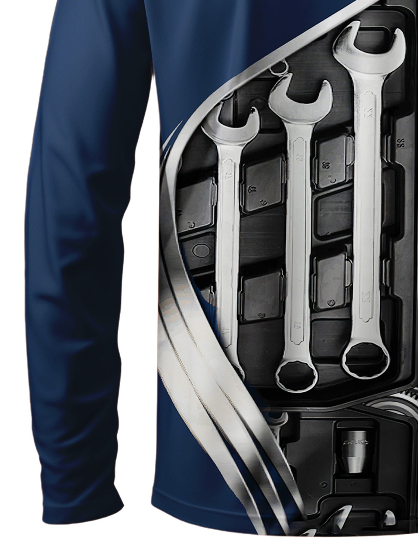 Long Sleeve Men's Fashion Tool Wrench Print Crew Neck T-Shirt for Casual Wear, Spring/Fall, Gift For Men