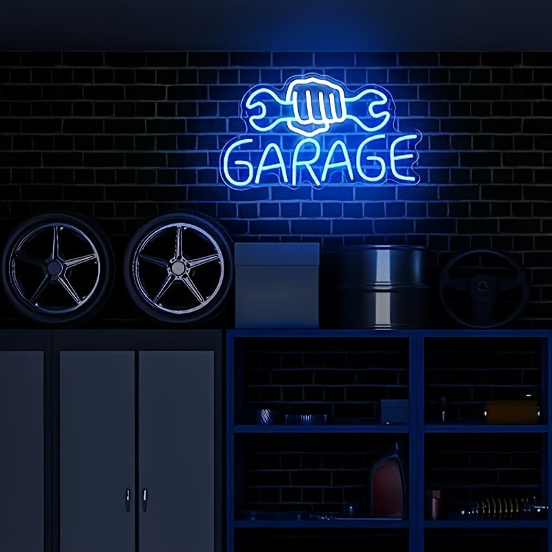 Neon Sign "GARAGE" with Wrench, 3D Wall Decor, USB Powered, Button Control, No Battery, Home Lighting & Novelty Decor, Multi-Purpose Room Decoration