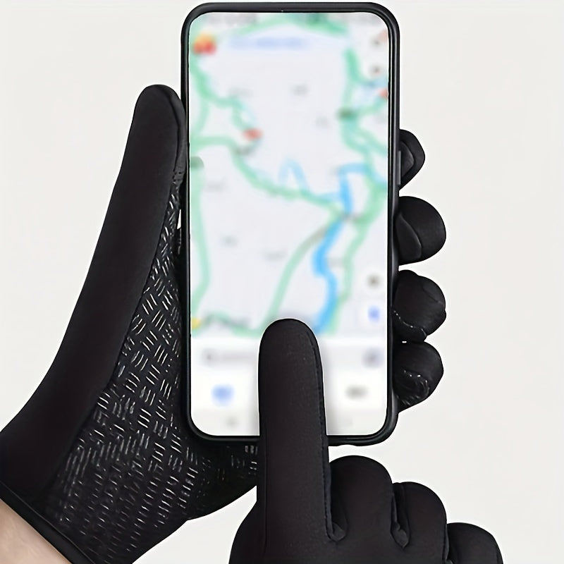 Men's Touchscreen-Compatible Winter Gloves - Windproof, Waterproof, Non-Slip Grip for Skiing & Cycling, Warm Fleece Lining