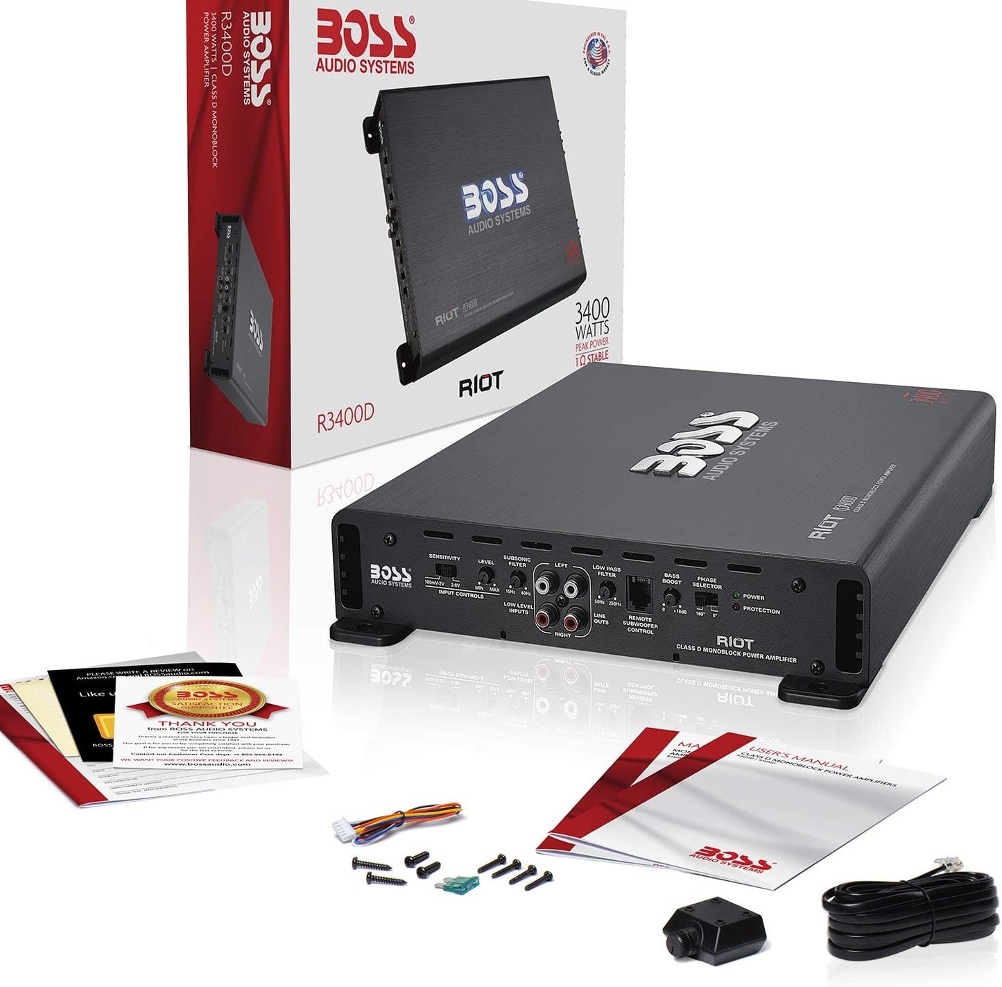 R3400D Class D Car Amplifier - 3400 High Output, 1 Ohm Stable, Digital, Monoblock, Mosfet Power Supply, Great for Subwoofers