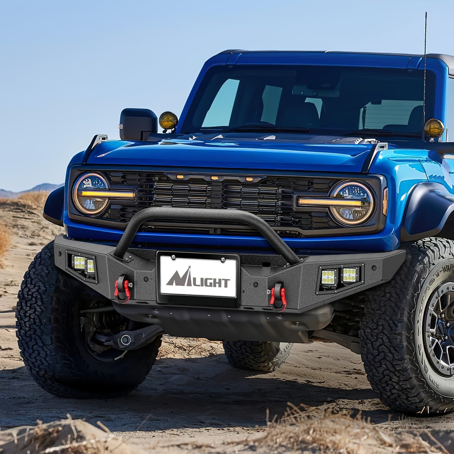 Nilight Front Bumper Compatible For 2021 2022 2023 2024 Ford Bronco With 4X18w Flush Mount LED Work Lights Winch Plate License Plate Bracket Sensor Hole